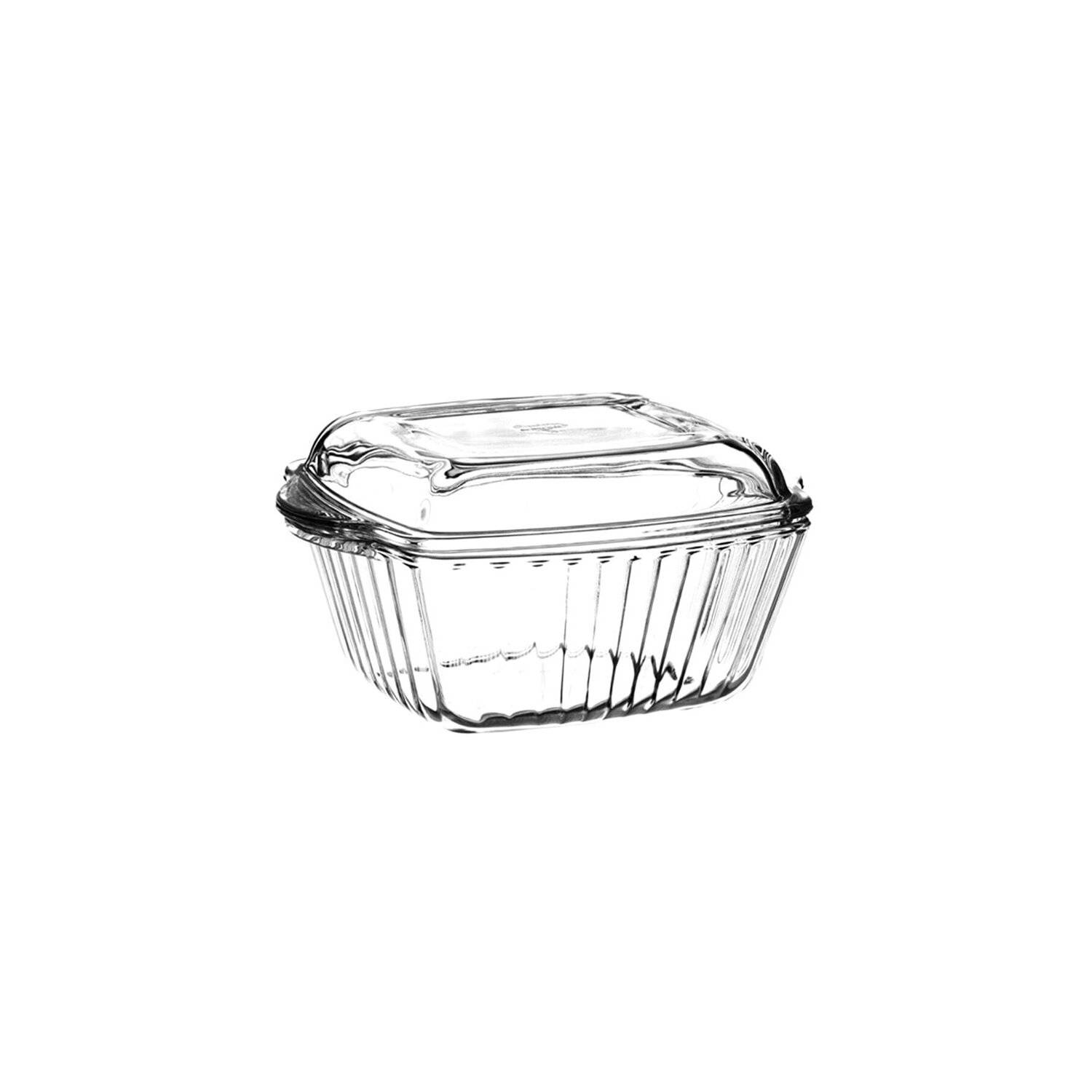 Pasabahce Borcam 2-Teilig Glasschale mit Glasdeckel, eckig, 1150 cc, D: 20,4cm Quadrat Tablett Auflaufform-Set