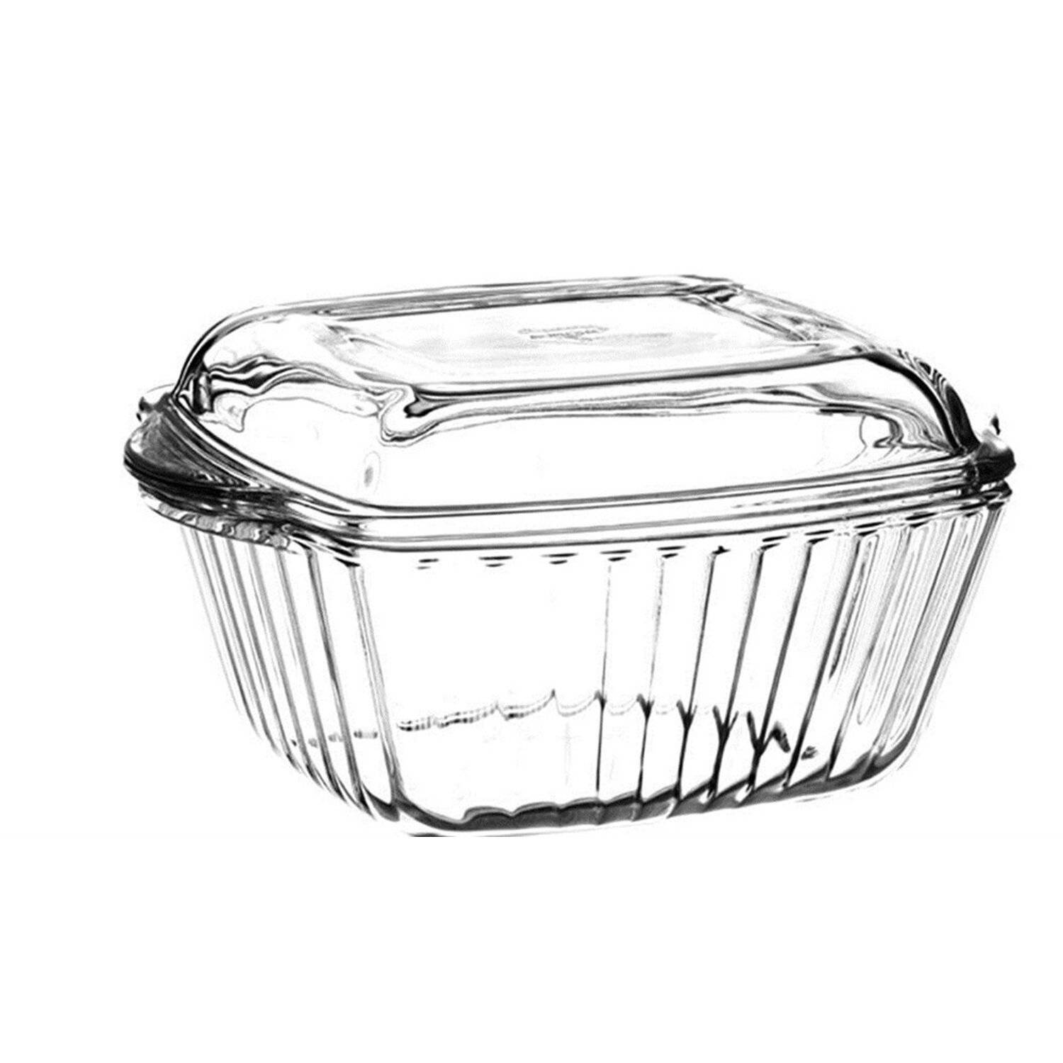 Pasabahce Borcam 2-Teilig Glasschale mit Glasdeckel, eckig, 1150 cc, D: 20,4cm Quadrat Tablett Auflaufform-Set