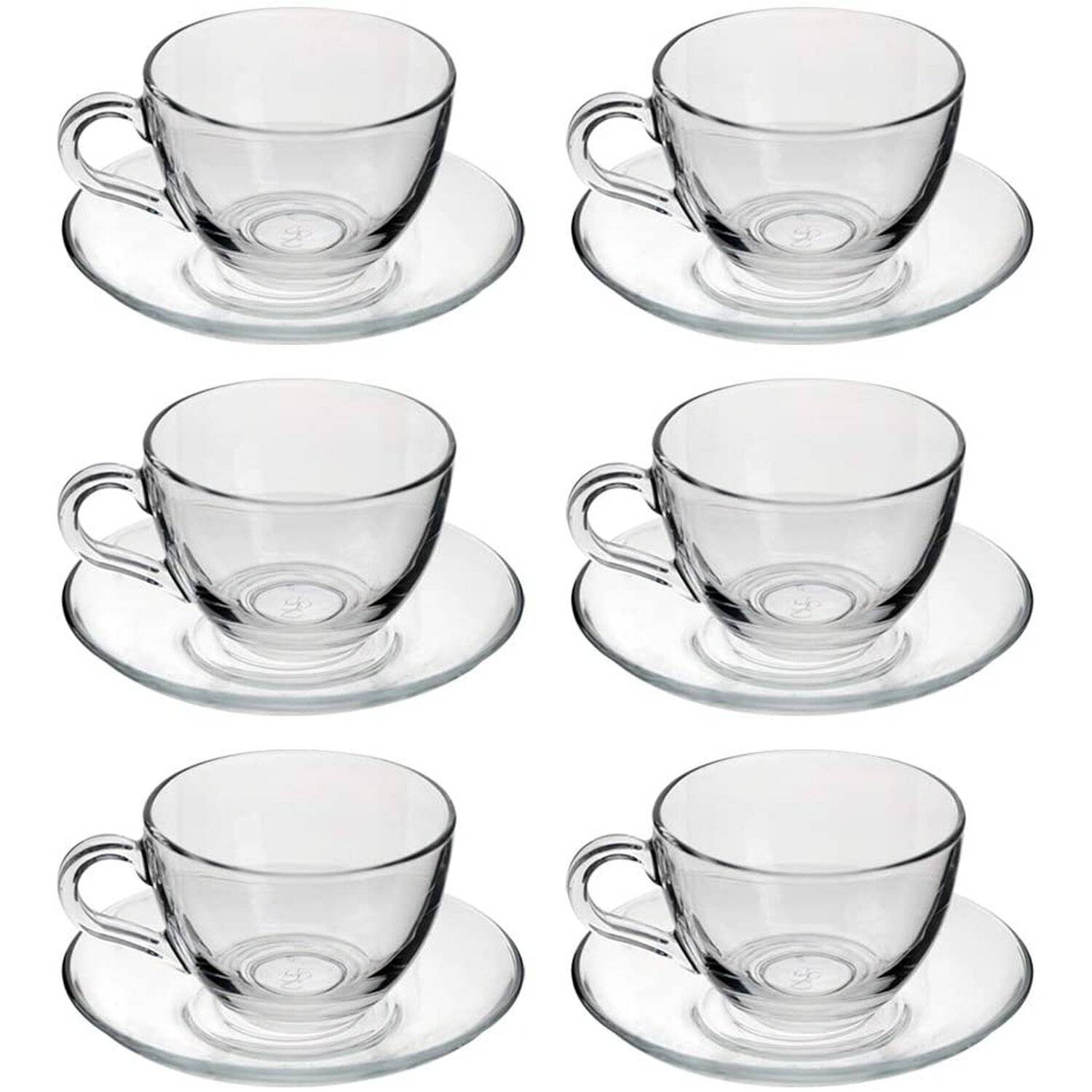 Pasabahce Dajar 6er Set Teegläser-Set Kaffee Basic Cup 12-Teilig mit Unterteller transparent