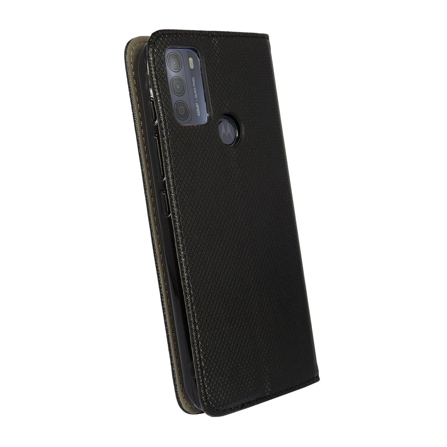Elegante Buch-Tasche Hülle Smart Magnet kompatibel mit MOTOROLA MOTO G50 Leder Optik Wallet Book-Style Cover Schwarz