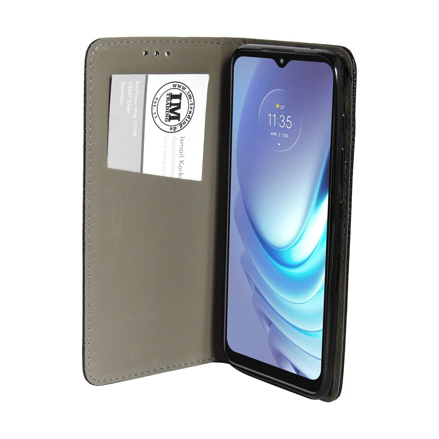Elegante Buch-Tasche Hülle Smart Magnet kompatibel mit MOTOROLA MOTO G50 Leder Optik Wallet Book-Style Cover Schwarz