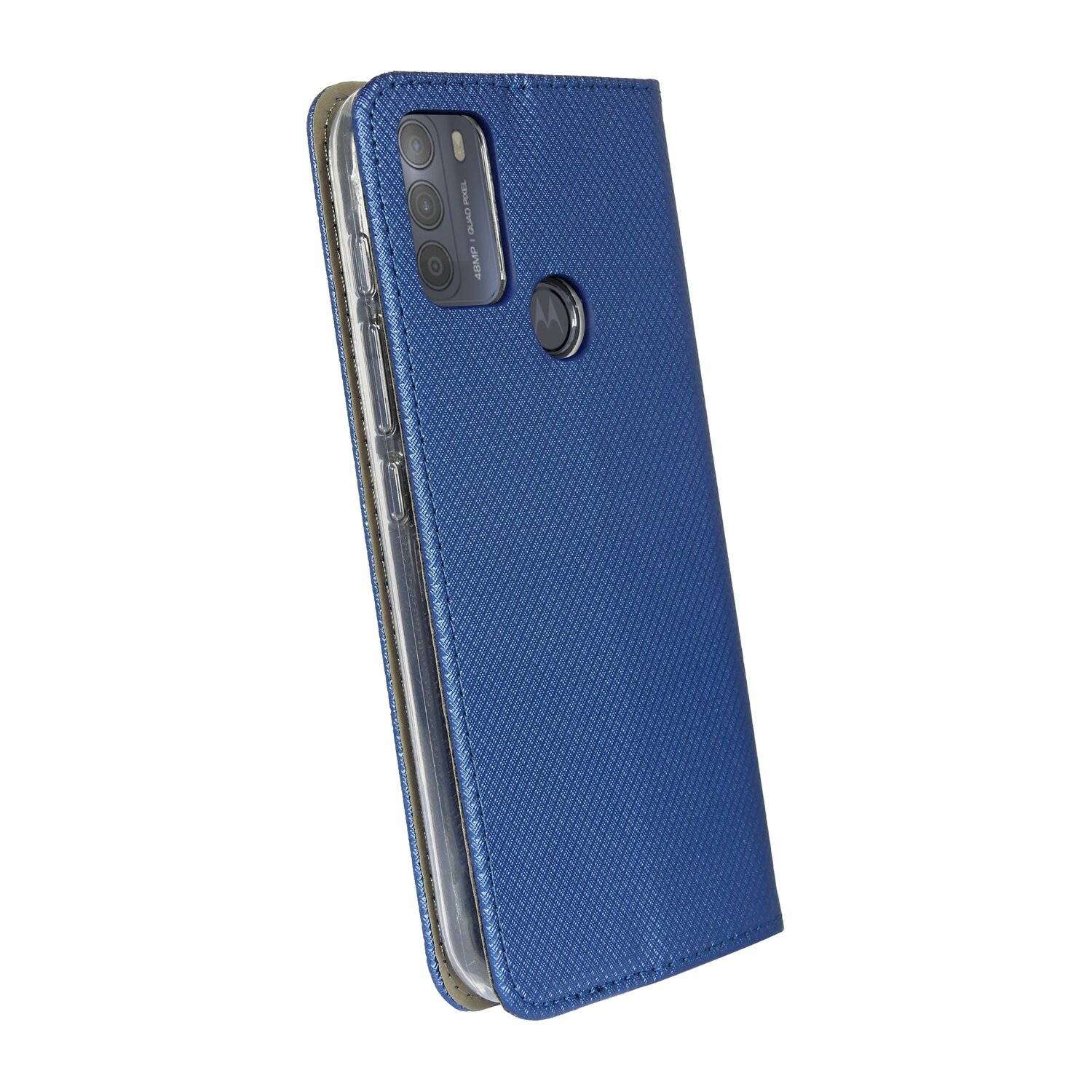 Elegante Buch-Tasche Hülle Smart Magnet kompatibel mit MOTOROLA MOTO G50 Leder Optik Wallet Book-Style Cover Blau