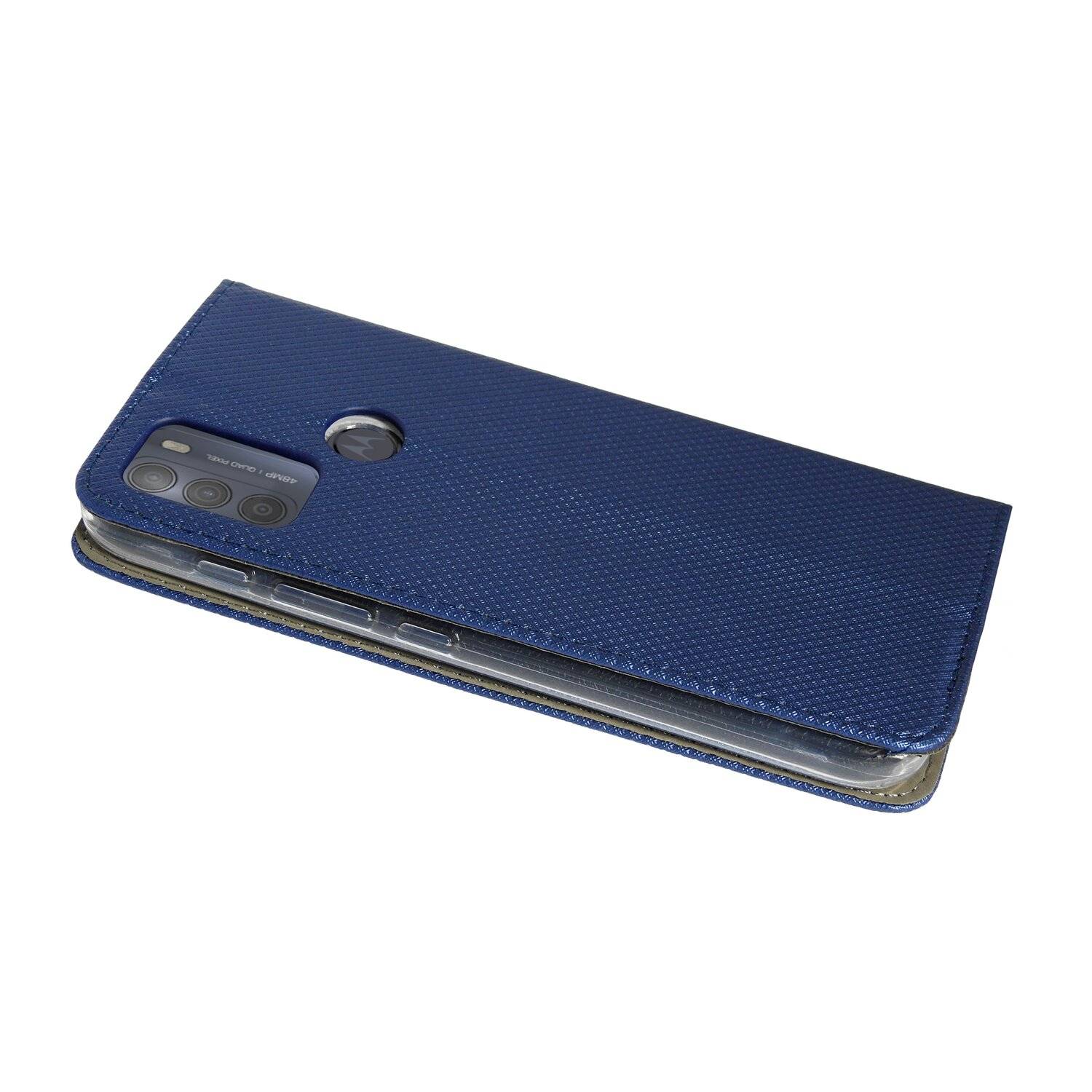 Elegante Buch-Tasche Hülle Smart Magnet kompatibel mit MOTOROLA MOTO G50 Leder Optik Wallet Book-Style Cover Blau