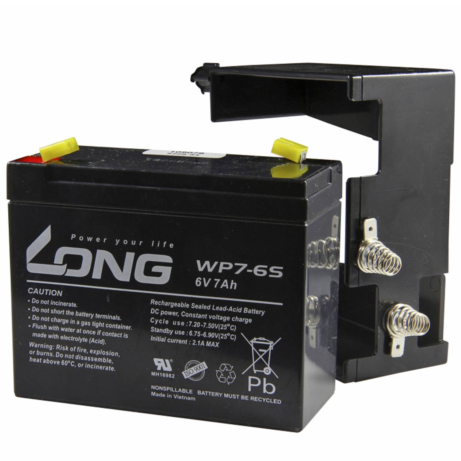 Wiederaufladbare 6V 7Ah versiegelte Bleisäurebatterie mit Anschlusshalter/Cliphalterung.