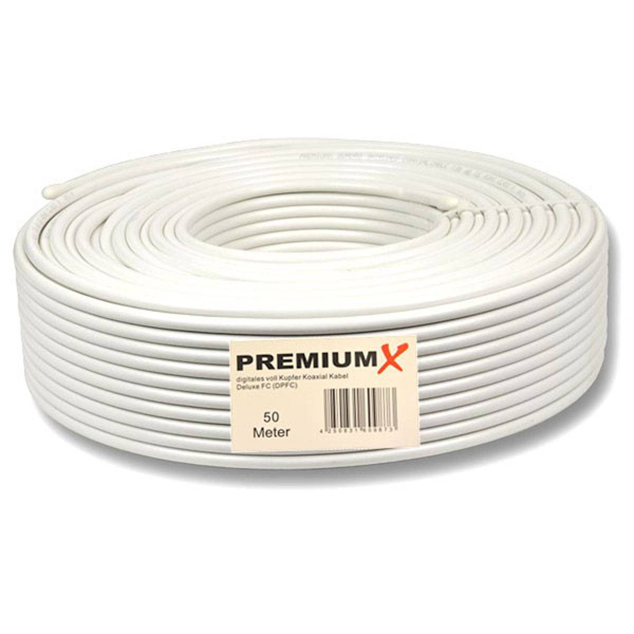 PremiumX Deluxe PRO Vollkupfer Koaxial Kabel 135dB 5-Fach geschirmt 50 Meter SAT Antennenkabel CU Kupfer