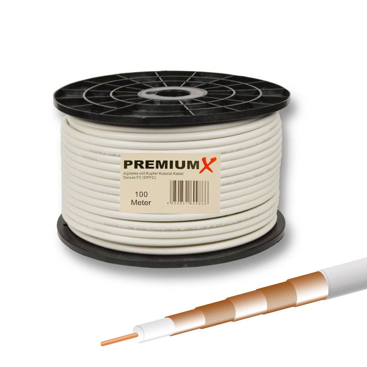 PremiumX Deluxe PRO REINES KUPFER 100% VOLLKUPFER Koaxial Kabel 135dB 5-Fach geschirmt 100m 100 Meter SAT Antennenkabel NEU