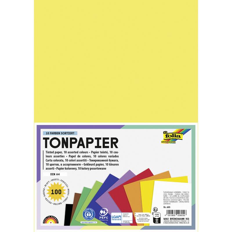 folia Tonpapier, DIN A4, 130 g/qm, farbig sortiert