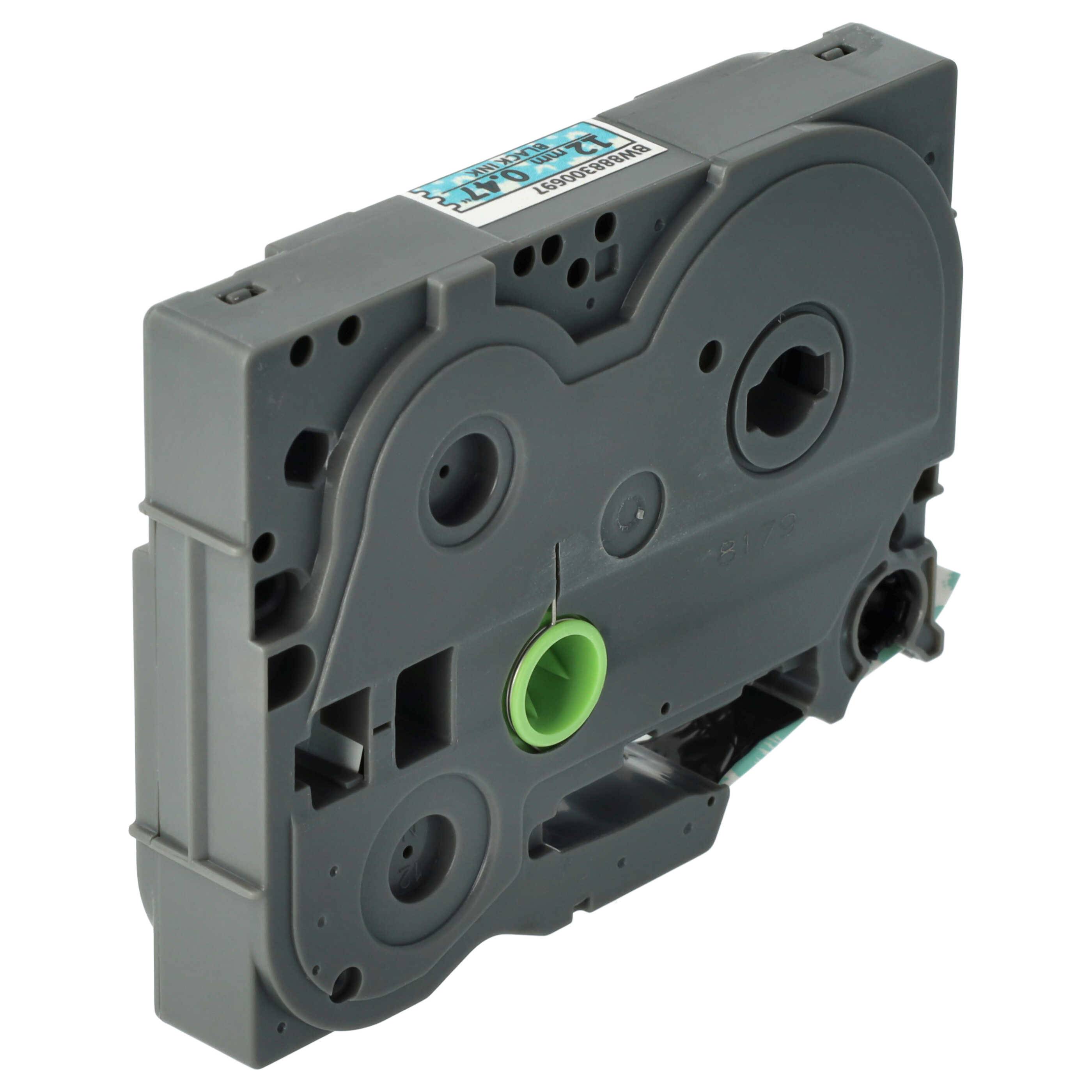 vhbw Schriftband-Kassette kompatibel mit Brother PT 2420PC, 2410, 2420 Etiketten-Drucker 8m x 12mm Schwarz auf Blau (Geistermuster), Laminiert