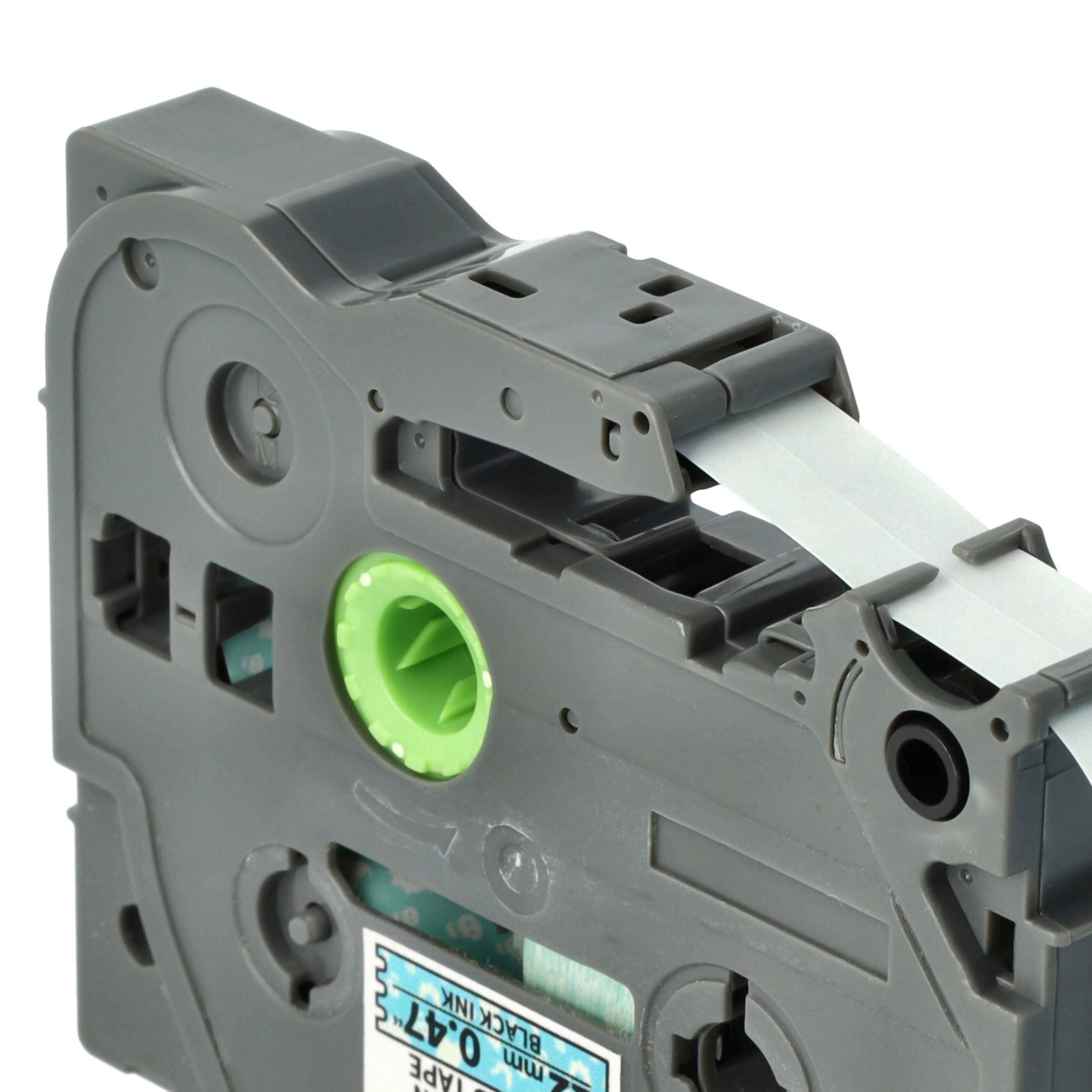 vhbw Schriftband-Kassette kompatibel mit Brother PT D200KT, D200DR, D200G Etiketten-Drucker 8m x 12mm Schwarz auf Blau (Geistermuster), Laminiert