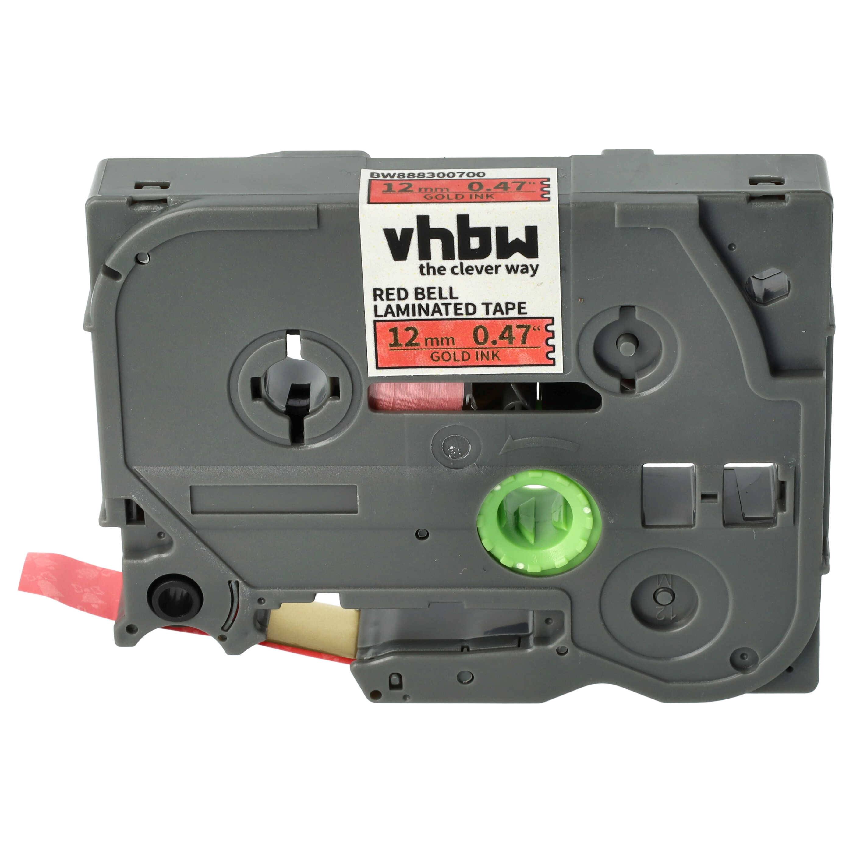 vhbw Schriftband-Kassette kompatibel mit Brother PT 1250VP, 1250VPS, 1250S Etiketten-Drucker 8m x 12mm Gold auf Rot (Glockenmuster), Laminiert
