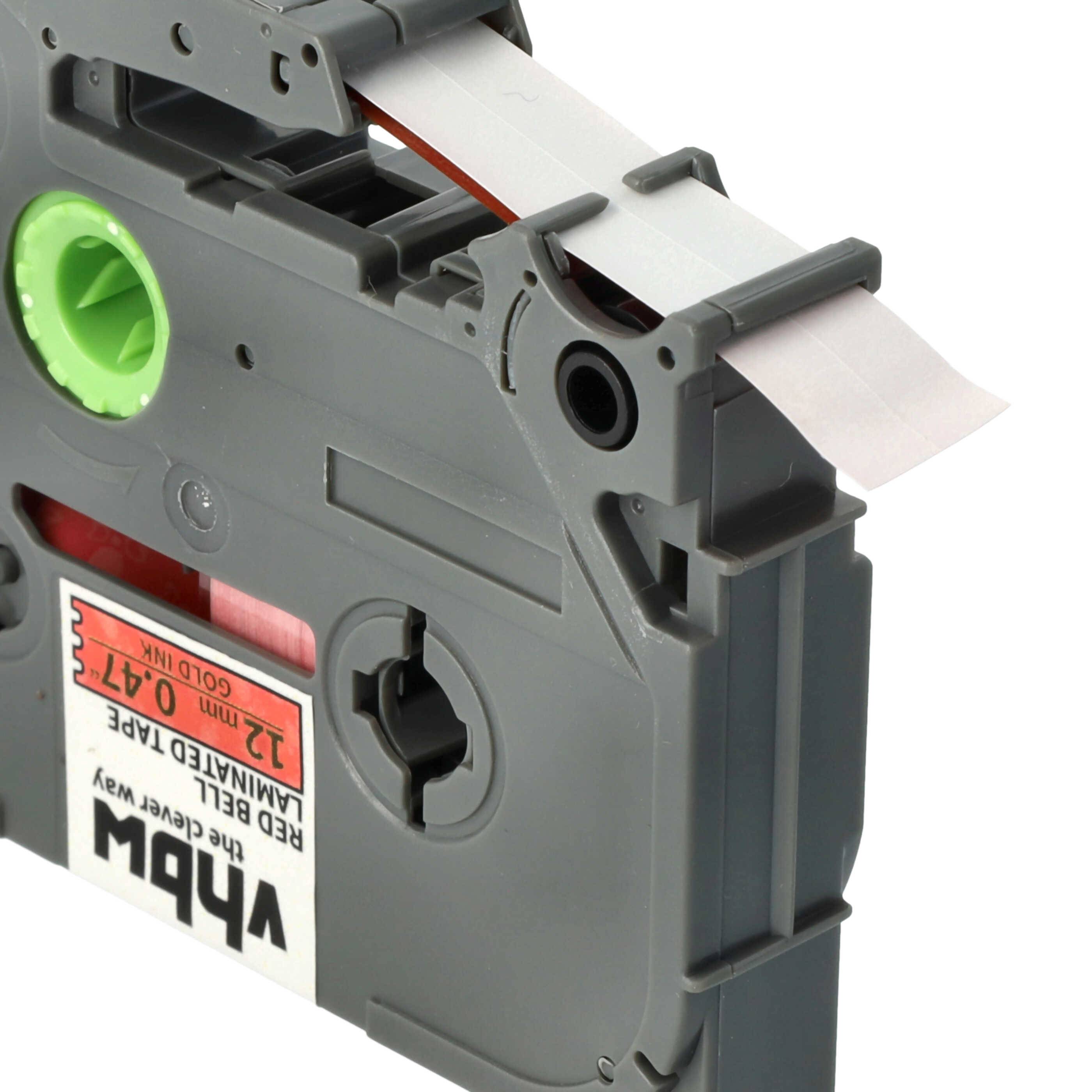 vhbw Schriftband-Kassette kompatibel mit Brother PT D200KT, D200MA, D200G Etiketten-Drucker 8m x 12mm Gold auf Rot (Glockenmuster), Laminiert