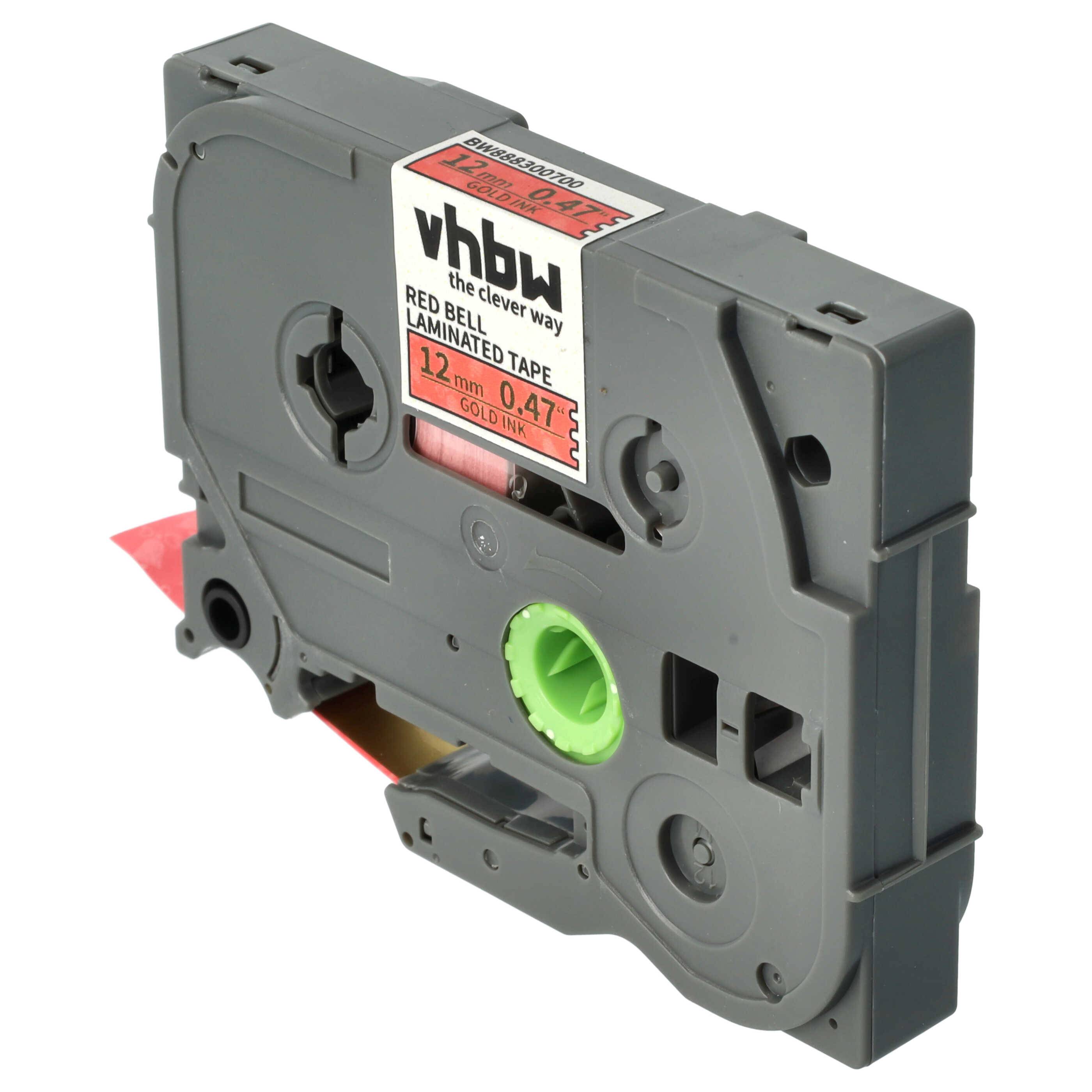 vhbw Schriftband-Kassette kompatibel mit Brother PT 1080BTS, 1080, 1010R1 Etiketten-Drucker 8m x 12mm Gold auf Rot (Glockenmuster), Laminiert