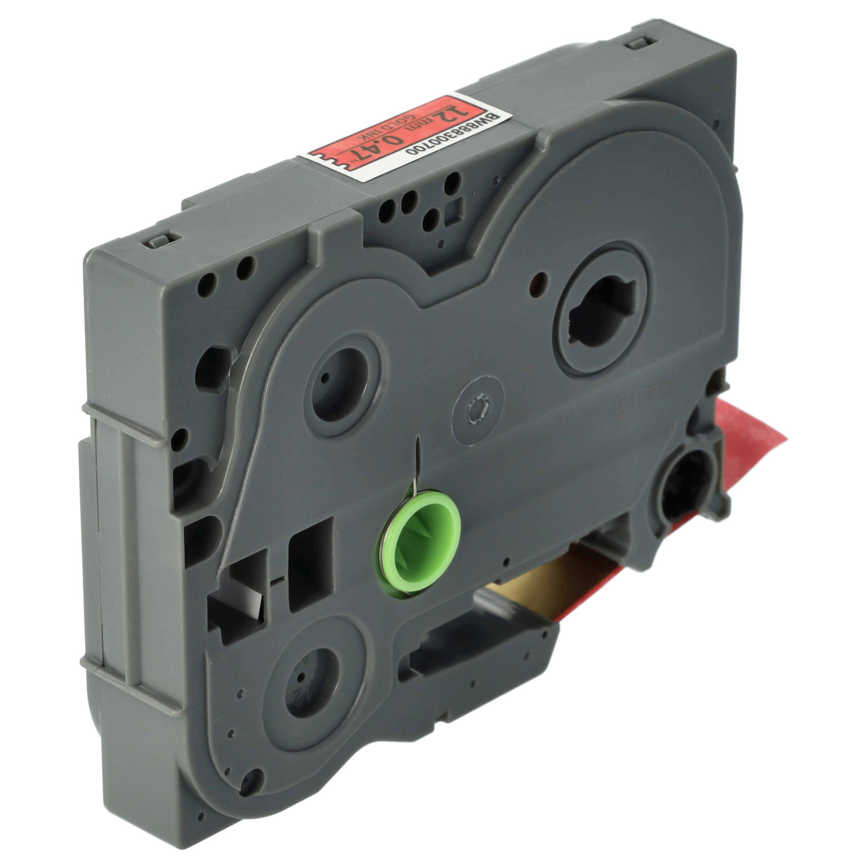 vhbw Schriftband-Kassette kompatibel mit Brother PT 1290VP, 1300, 1400, 1500pc Etiketten-Drucker 8m x 12mm Gold auf Rot (Glockenmuster), Laminiert