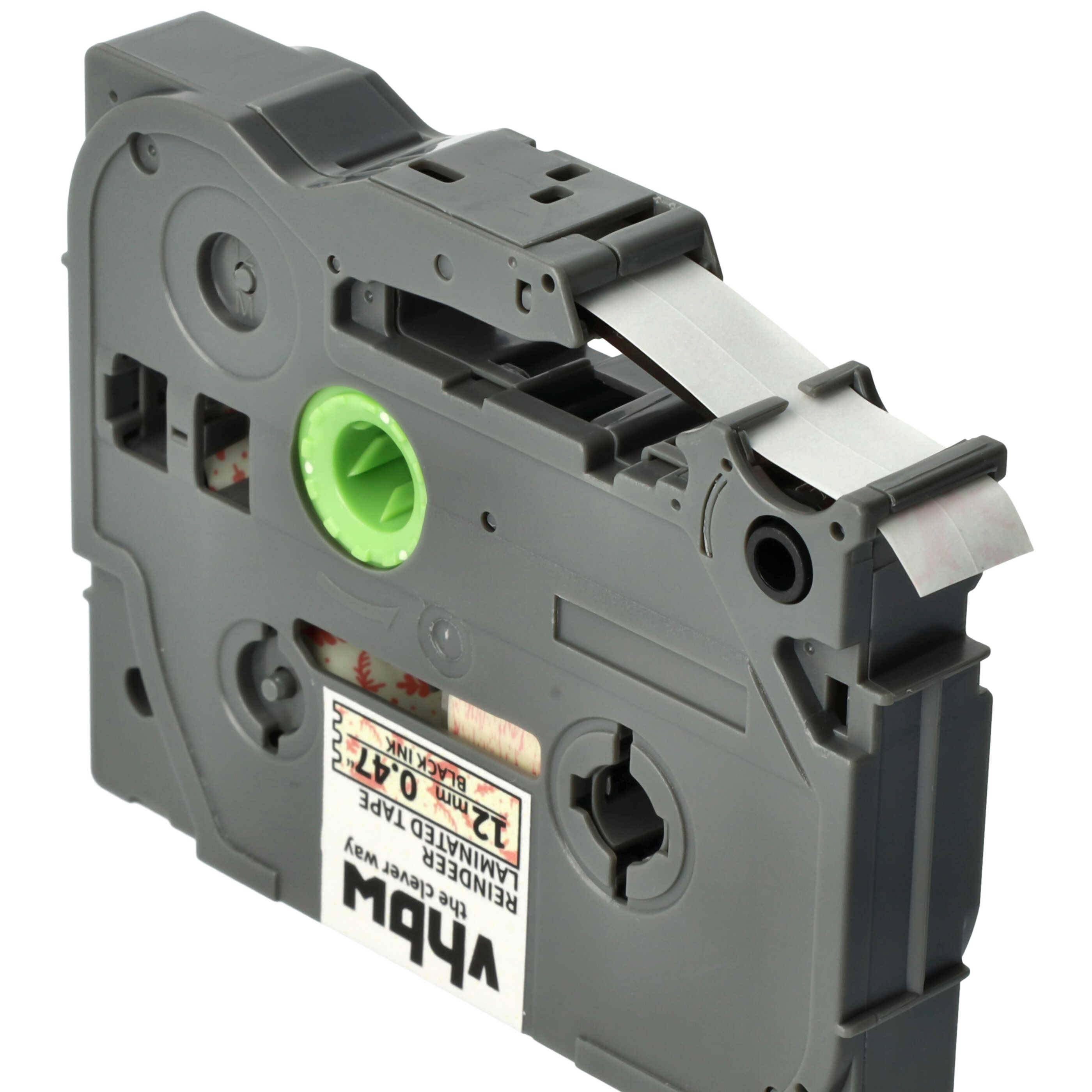 vhbw Schriftband-Kassette kompatibel mit Brother PT 1080SBT, 1090, 1090BK, 1100 Etiketten-Drucker Schwarz auf Weiß/Rot (Rentiermuster), Laminiert