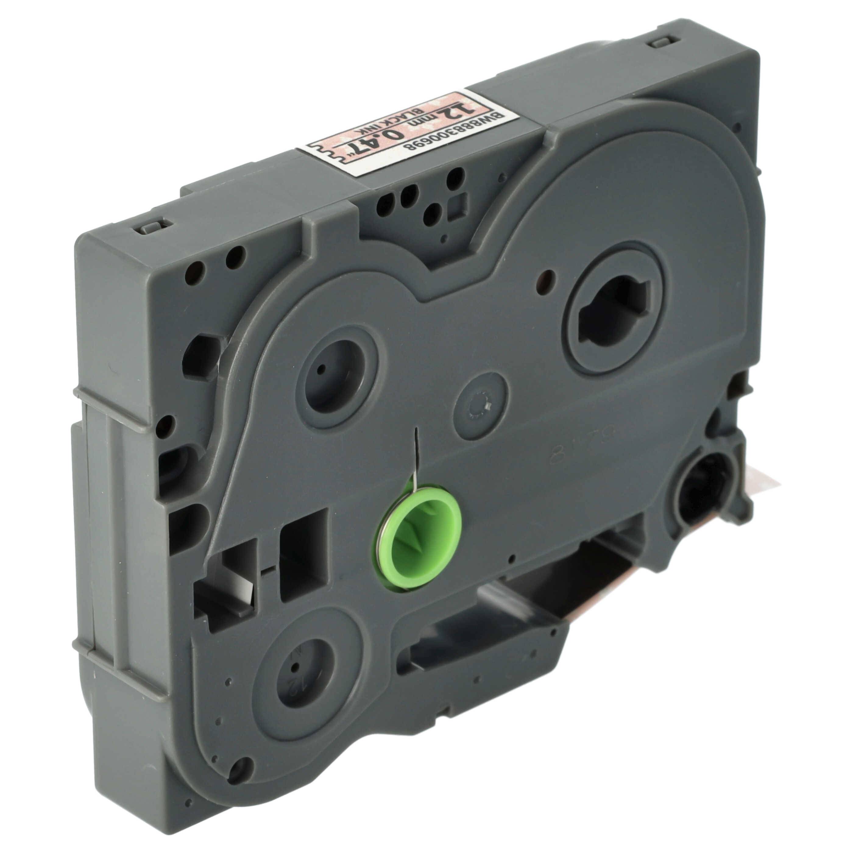 vhbw Schriftband-Kassette kompatibel mit Brother PT 1280DT, 1280SP Etiketten-Drucker 8m x 12mm Schwarz auf Rosa/Schneeflocken, Laminiert