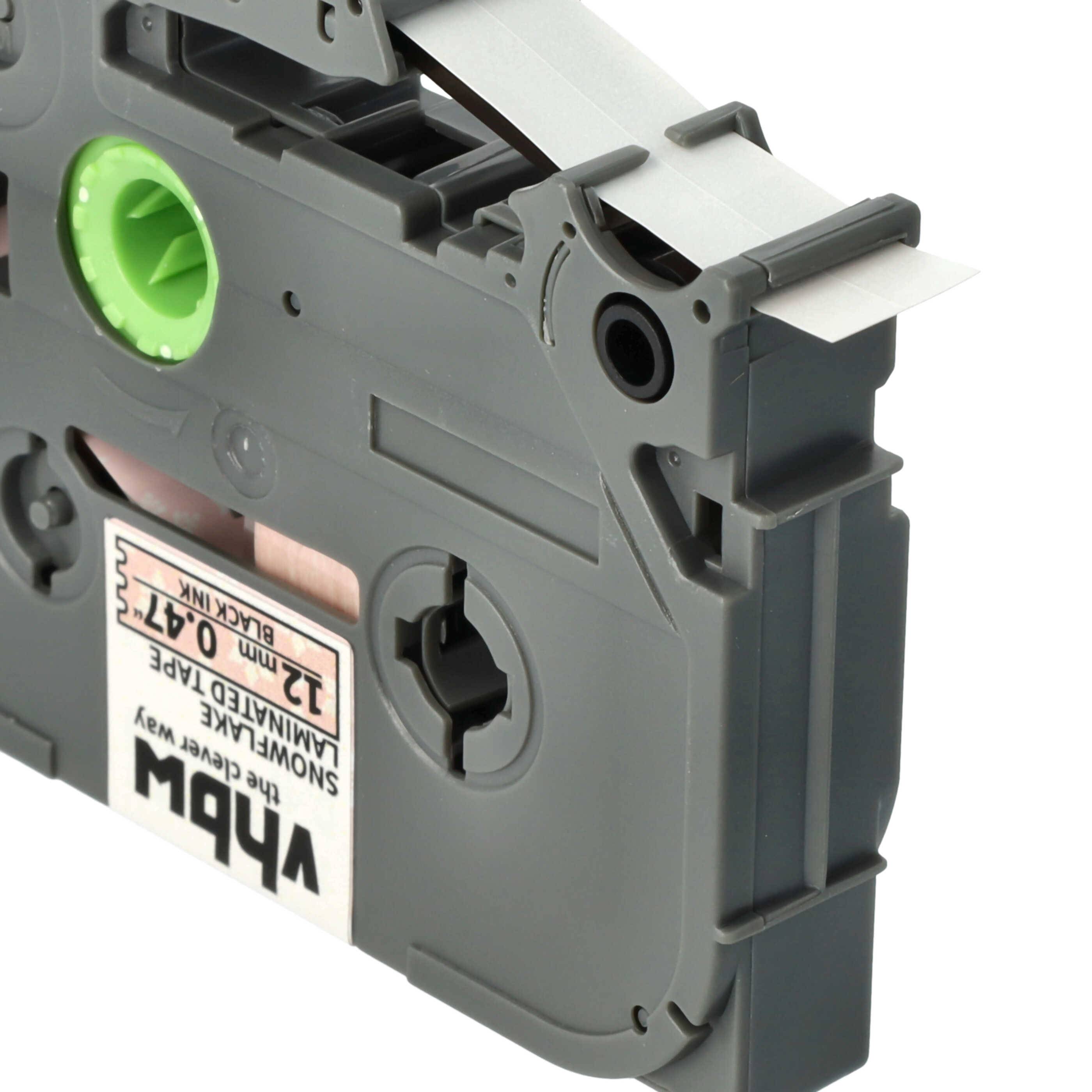 vhbw Schriftband-Kassette kompatibel mit Brother PT 310B, 310, 320 Etiketten-Drucker 8m x 12mm Schwarz auf Rosa/Schneeflocken, Laminiert