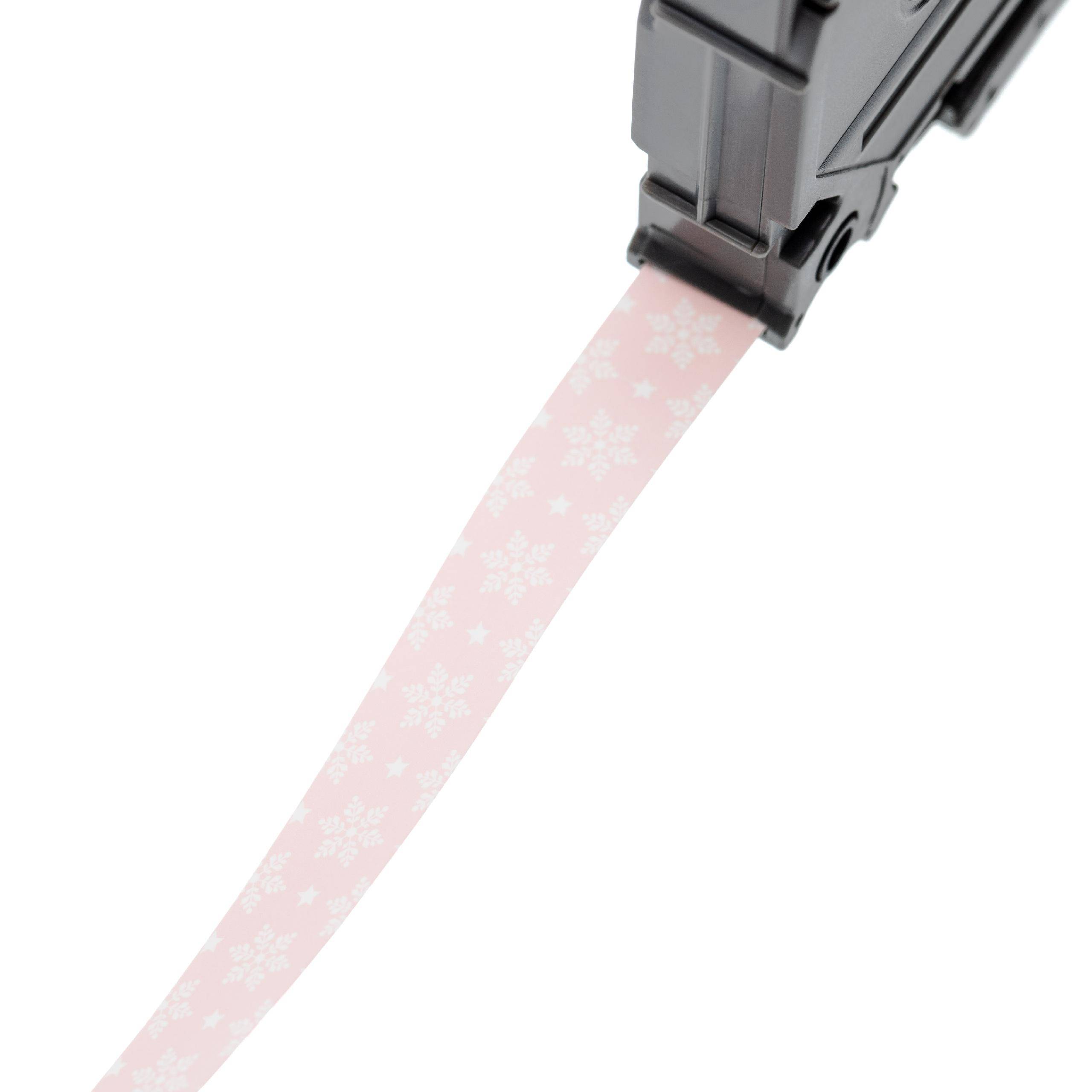 vhbw Schriftband-Kassette kompatibel mit Brother P-Touch D200, D200VP, D400, D400VP, D450 Etiketten-Drucker 12mm Schwarz auf Rosa/Schneeflocken