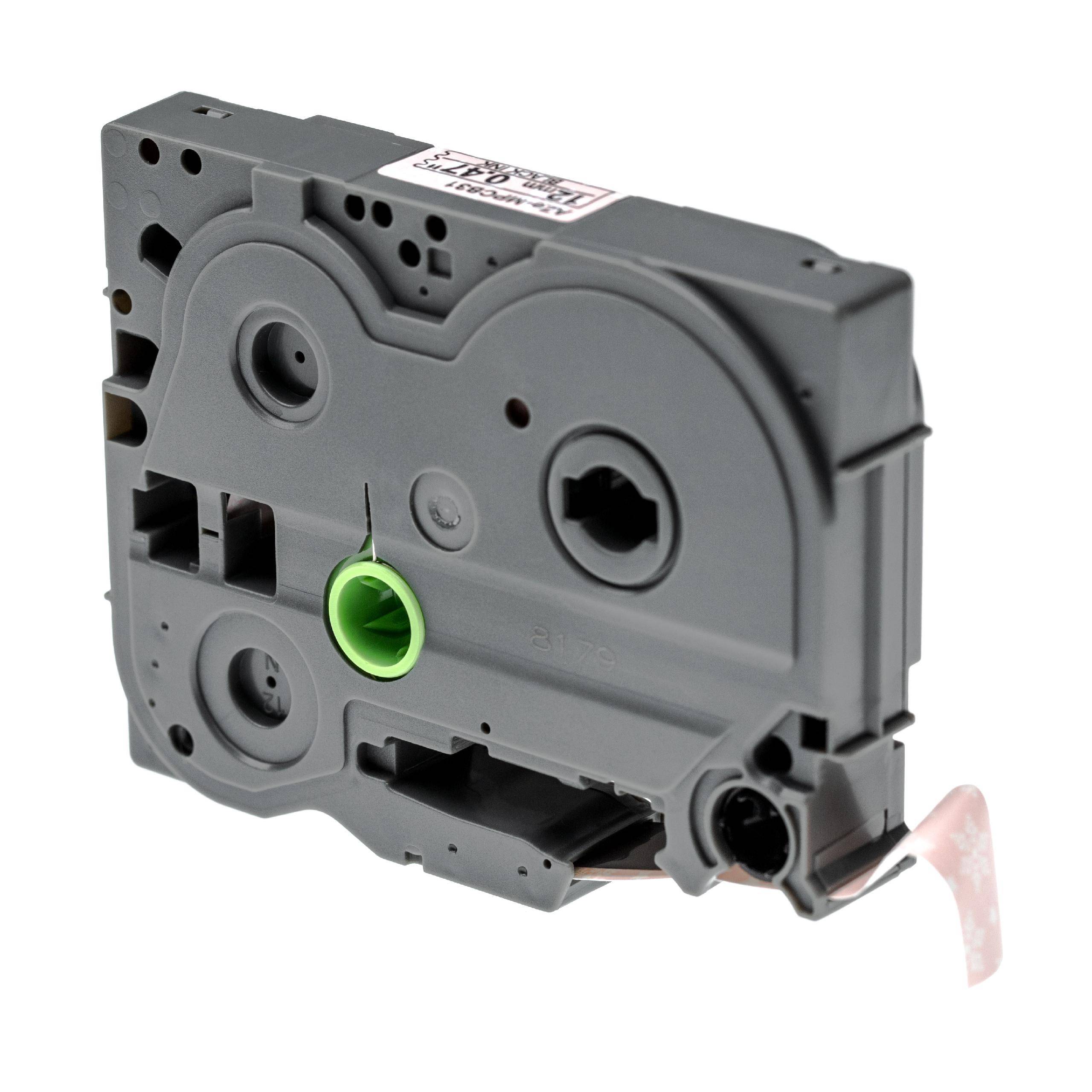 vhbw Schriftband-Kassette kompatibel mit Brother P-Touch E300, GL-100, H100, H100LB, H100R Etiketten-Drucker 12mm Schwarz auf Rosa/Schneeflocken