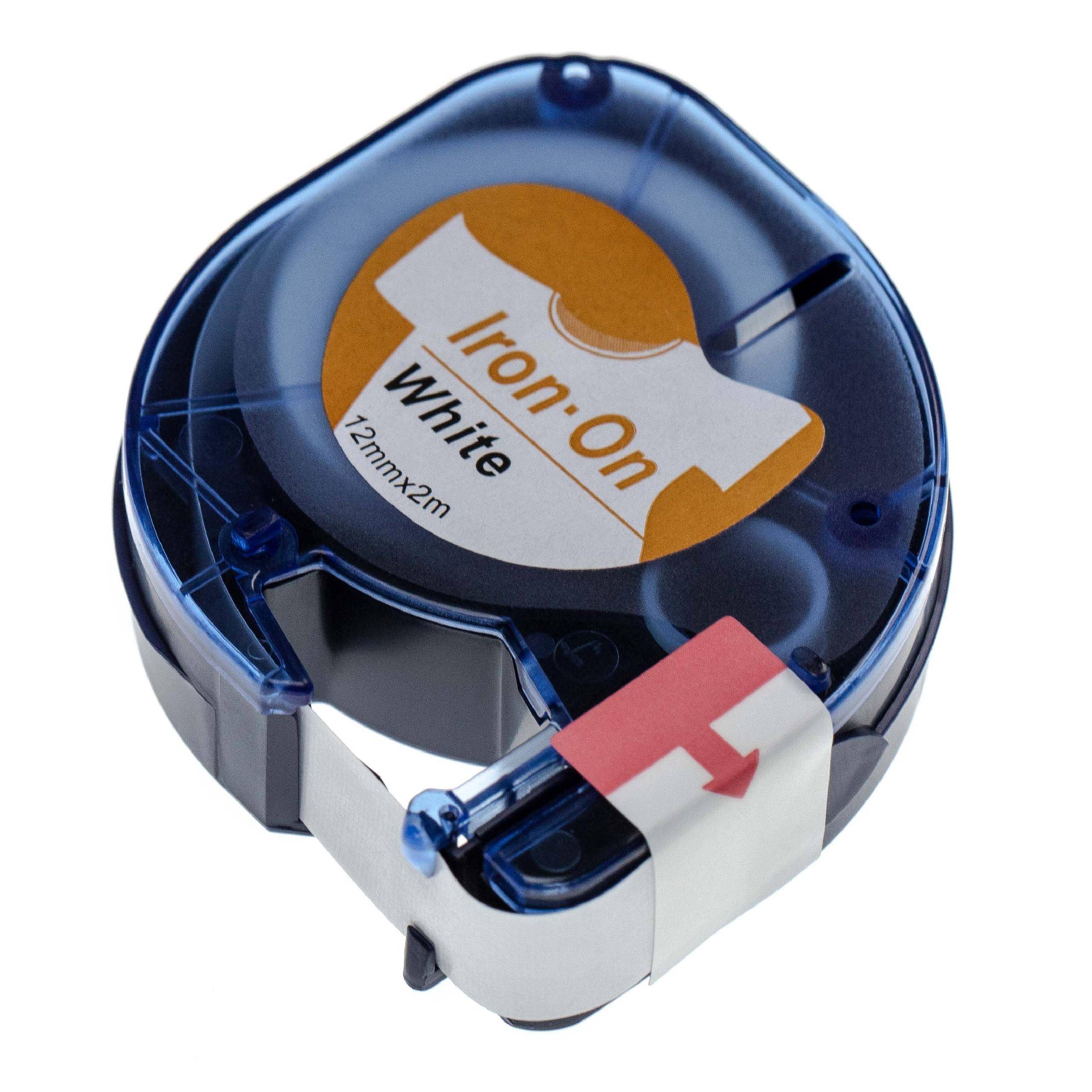 vhbw Schriftband-Kassette kompatibel mit Dymo LetraTag 2000, XM, QX50, XR Etiketten-Drucker 2m x 12mm Schwarz auf Weiß, Aufbügelband