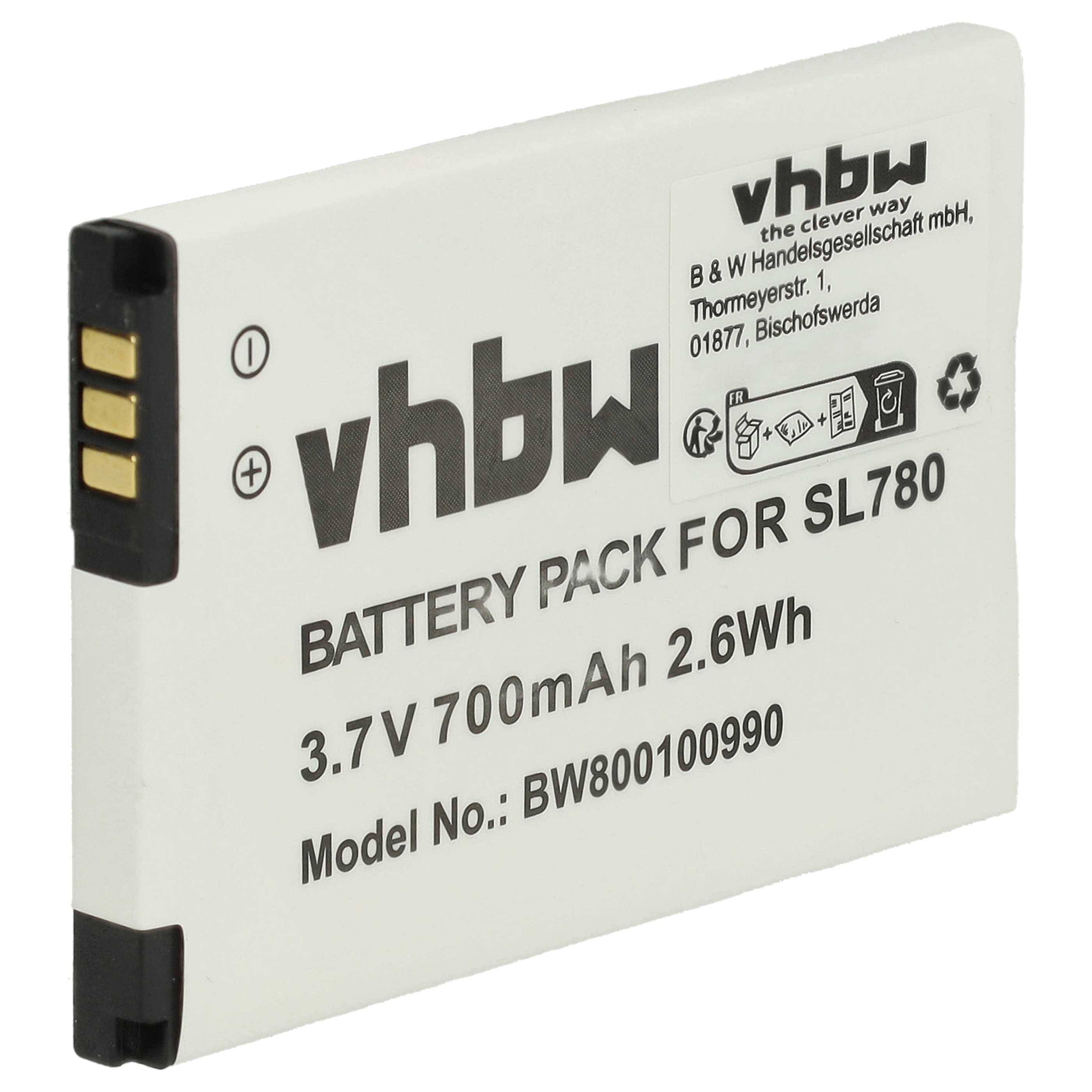 vhbw wiederaufladbarer Akku für SL780, gekennzeichnet mit 3.7V 700mAh 2.6Wh mit Modellnummer BW80010090.