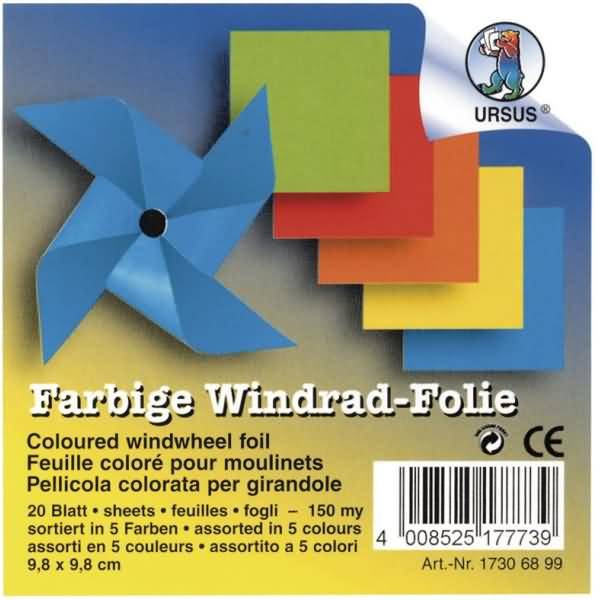 Windradfolie 9,8x9,8cm VE=20 Blatt (5 Farben sortiert)