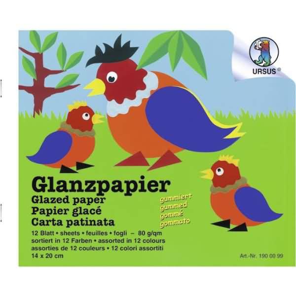 Glanzpapier-Heft gummiert 80g/qm 14x20cm VE=12 Farben
