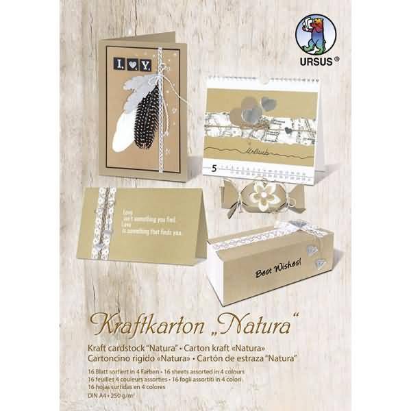 Kraftkarton Natura 250g/qm A4 4 Farben sortiert VE=16 Blatt