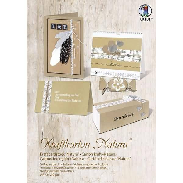 Kraftkarton Natura 250g/qm A3 4 Farben sortiert VE=16 Blatt