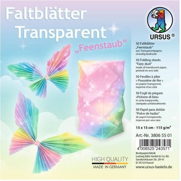 Faltblätter Transparentpapier 115g/qm 15x15cm Feenstaub VE=50 Blatt