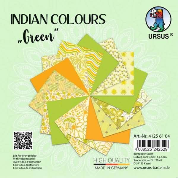 Naturpapier Indian Colours 13,7x13,7cm VE=15 Blatt green