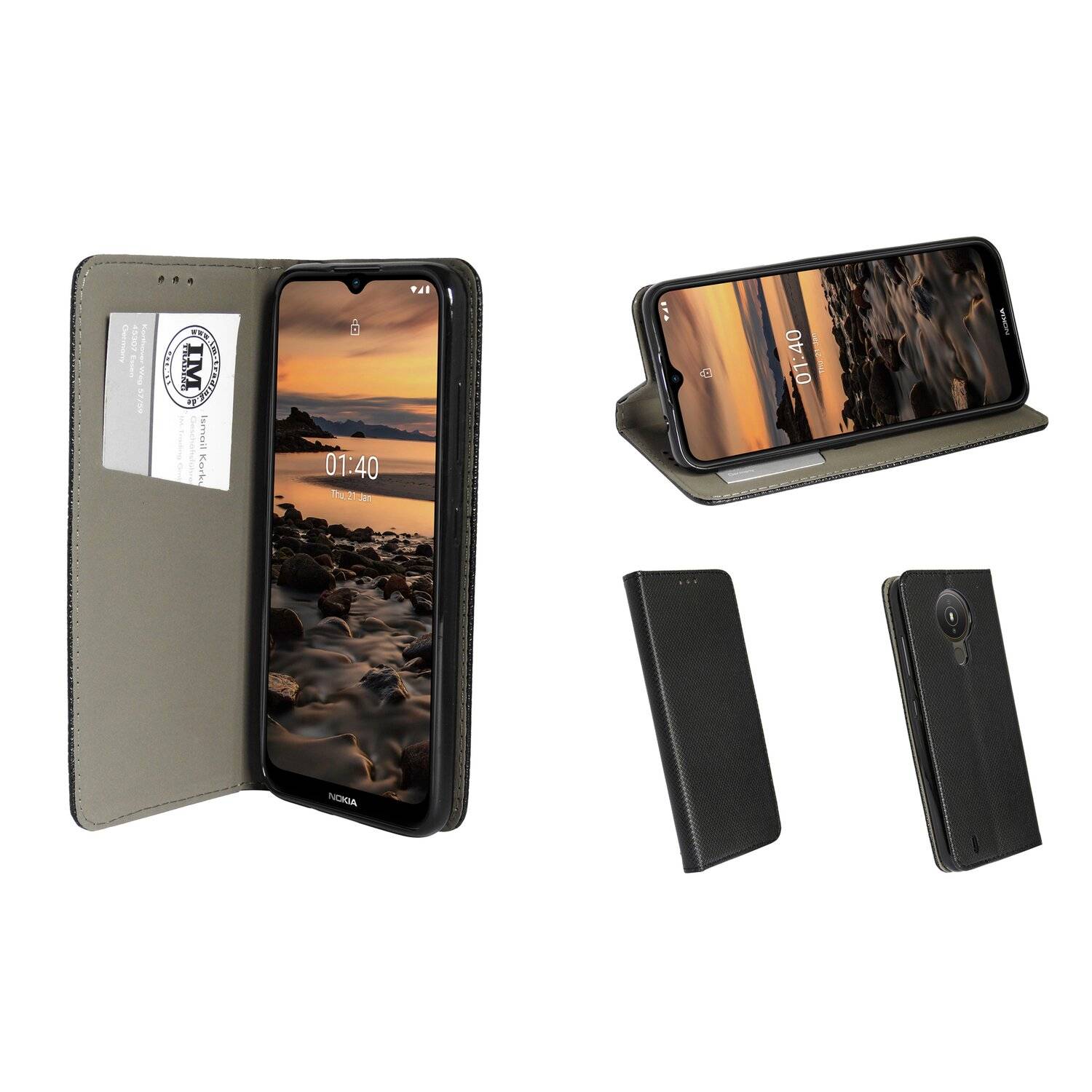 Buch Tasche "Smart" für NOKIA 1.4 Handy Hülle Etui Brieftasche Schutzhülle mit Standfunktion, Kartenfach Schwarz
