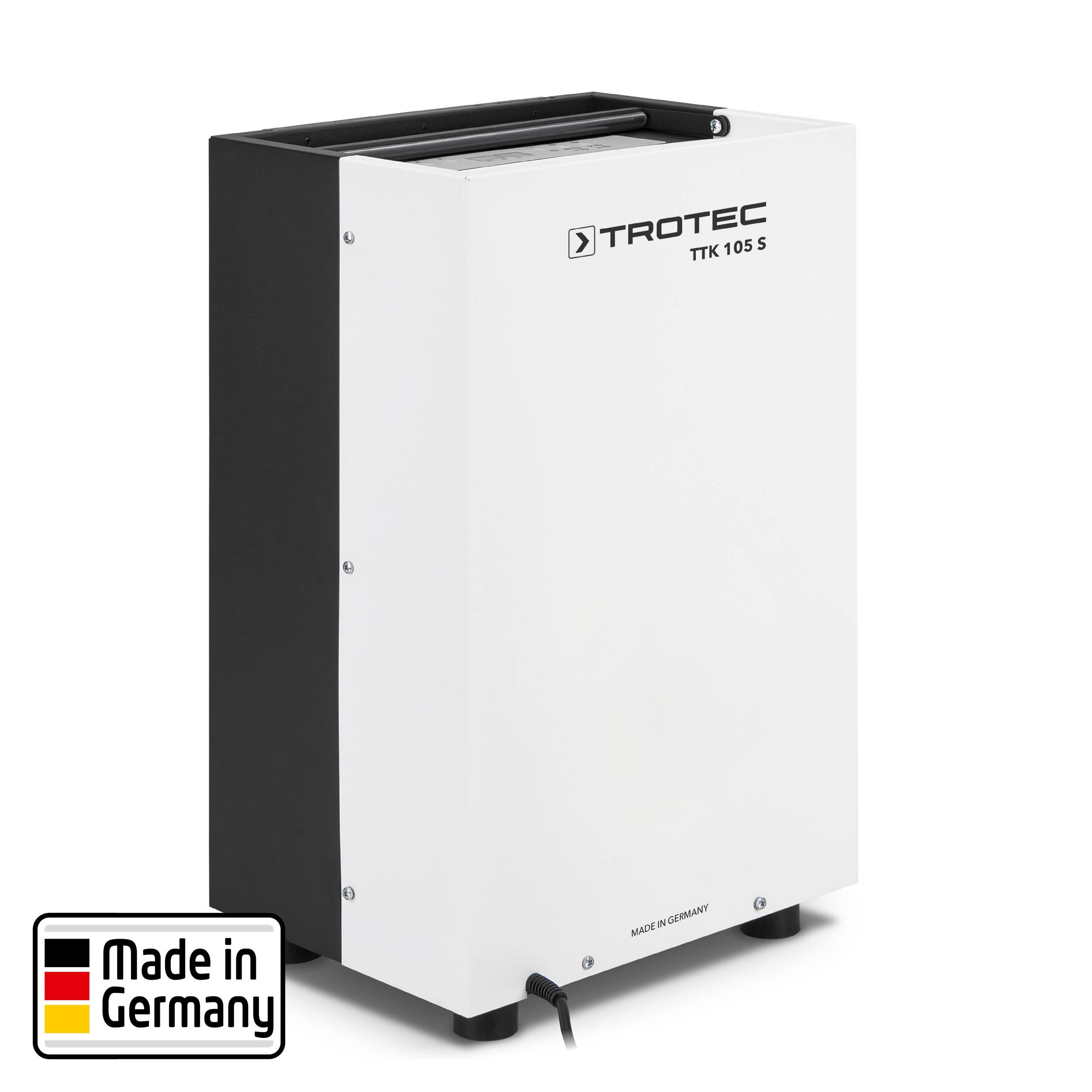 Trotec TTK 105 S Entfeuchter, weiß-schwarzes Gerät mit „Made in Germany