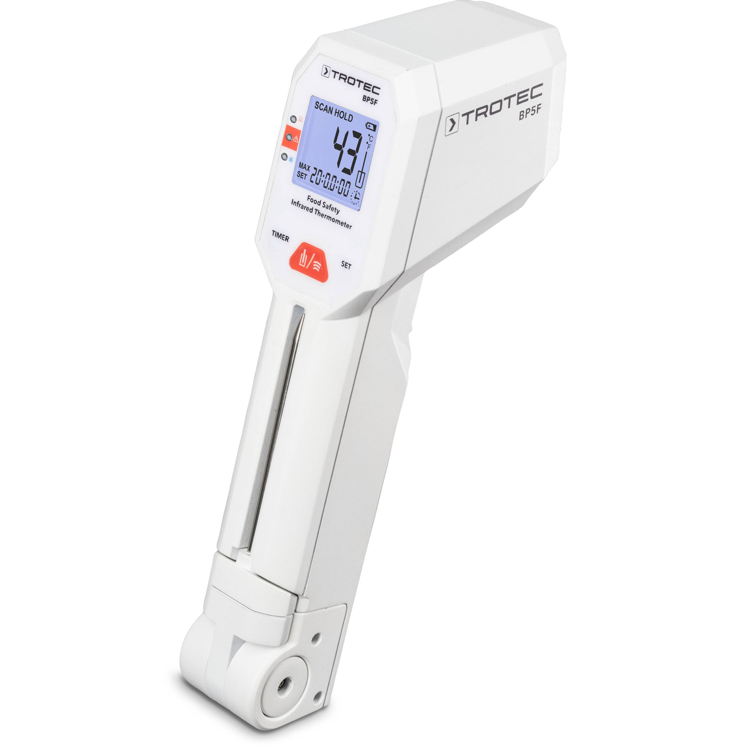 TROTEC Thermometer BP5F – Fleischthermometer Digital für Kochen – Messbereich -40 °C bis +200 °C, Infrarot bis +280 °C, IP65, Timer-Funktion,