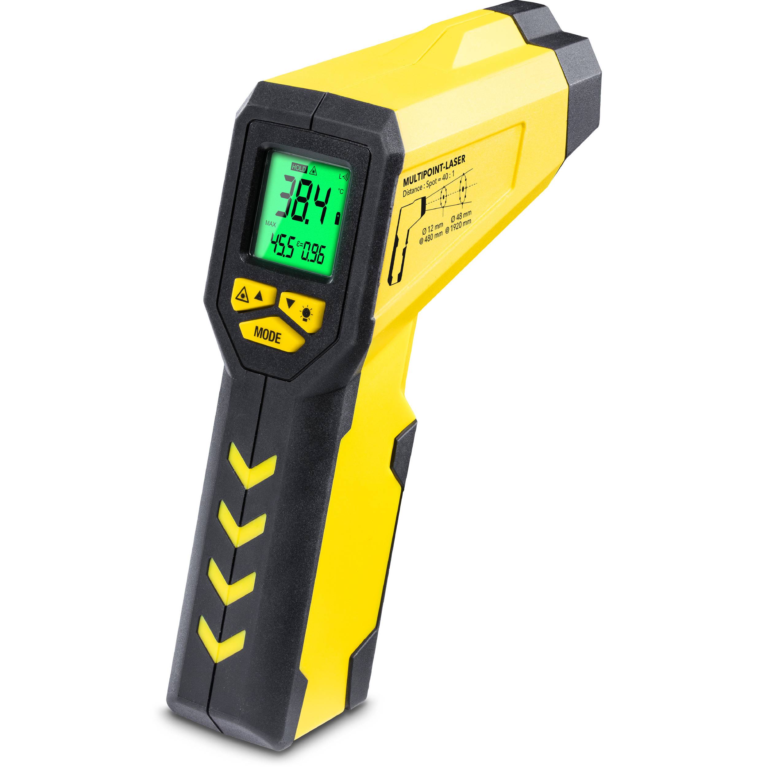 TROTEC Infrarot-Thermometer/Pyrometer TP7 Multipunkt Laser TP 7, Optische Auflösung 40:1, Oberflächentemperaturmessung von -50 °C bis +1.000 °C,