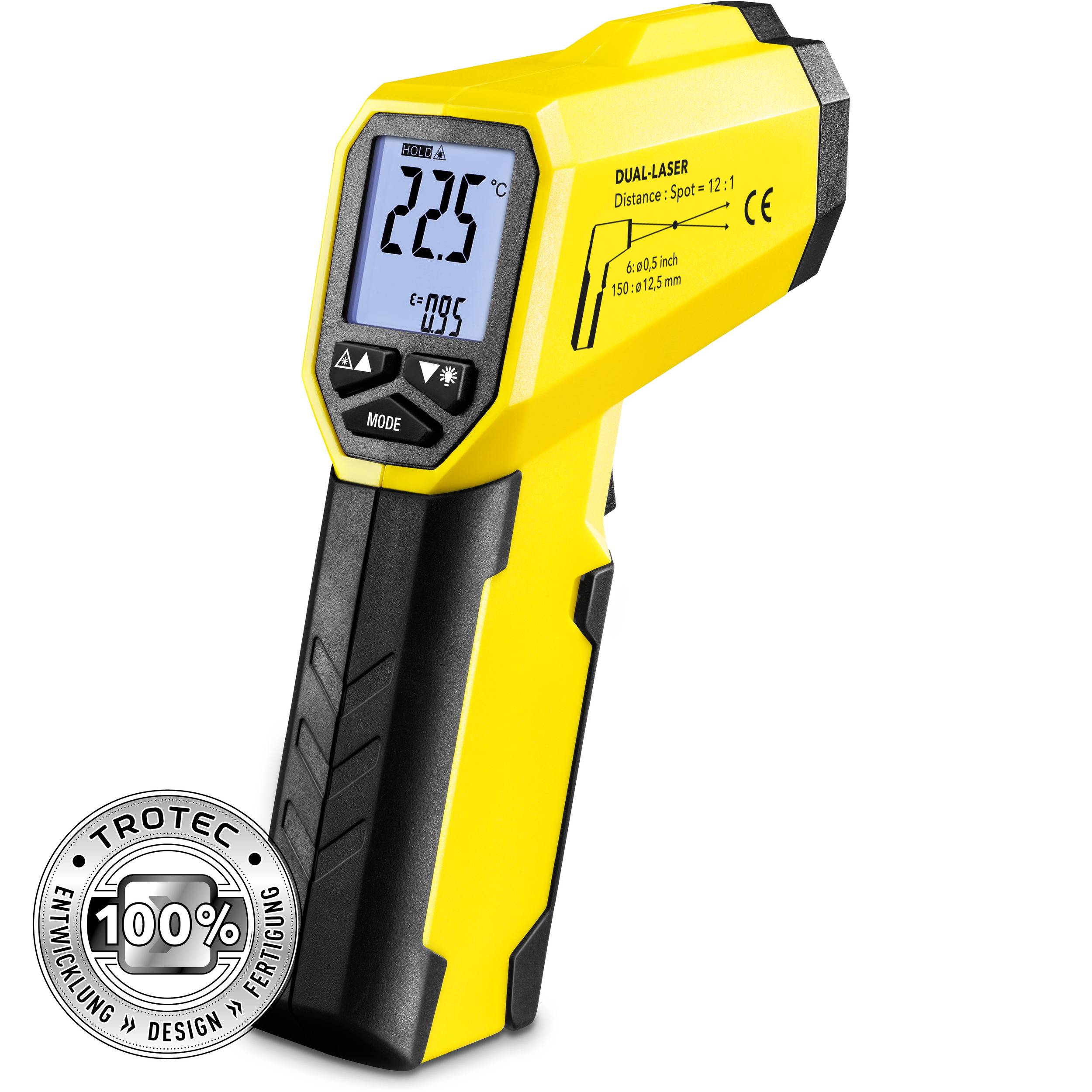 TROTEC Infrarot Thermometer BP21 – Laser Thermometer, Taupunkt Erkennung – Messbereich -35°C bis +800°C, Pyrometer
