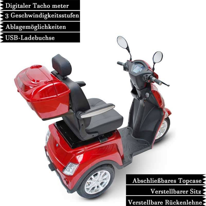 ECO ENGEL 504 Rot Elektromobil mit Herausnehmbarem Li-Io Akku 30 Ah 25 km/h 1000 Watt Seniorenmobil