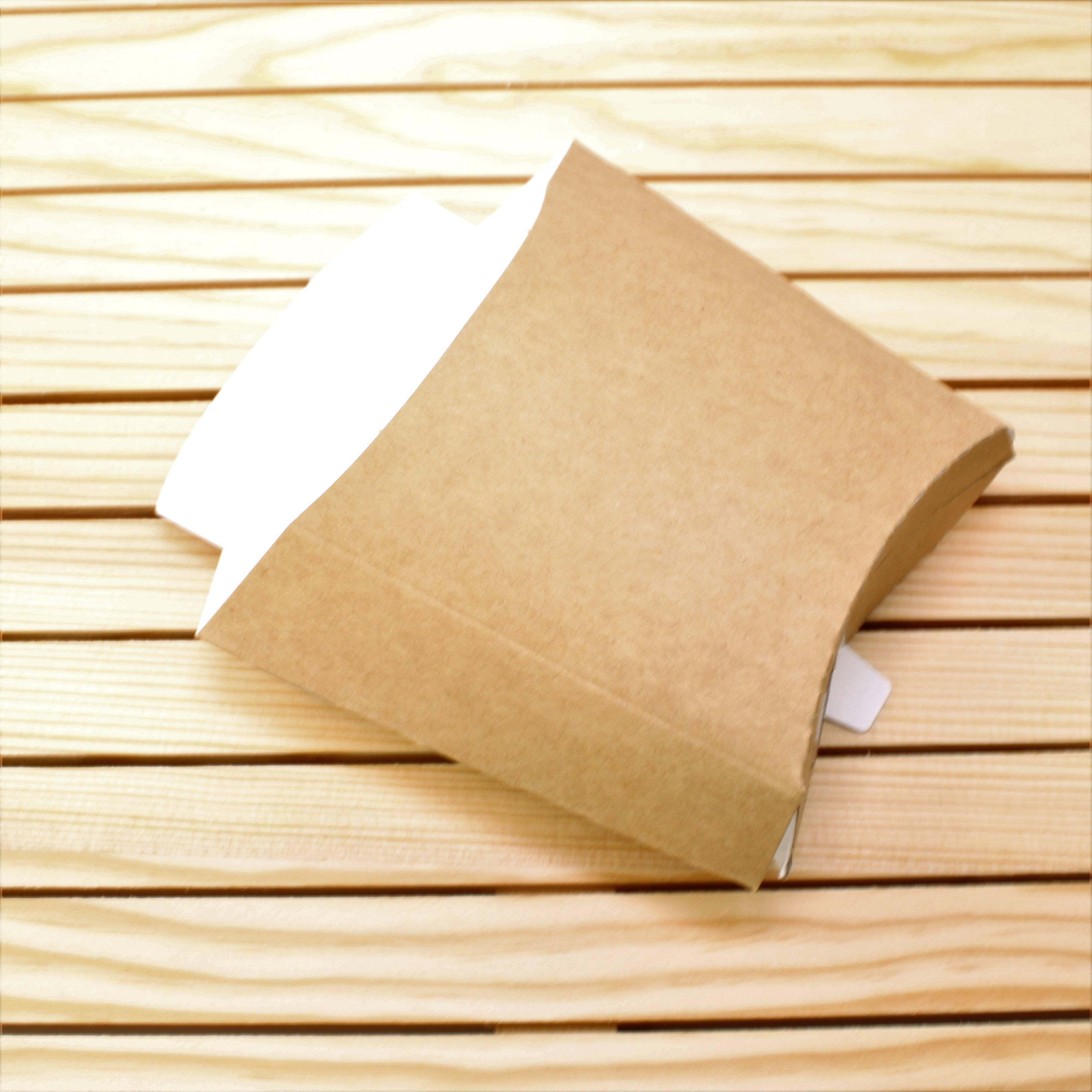 Pommesbehälter aus braunem Kraftpapier + PE, large - Maße: 126 x 50 x 135 mm - 25 Stück