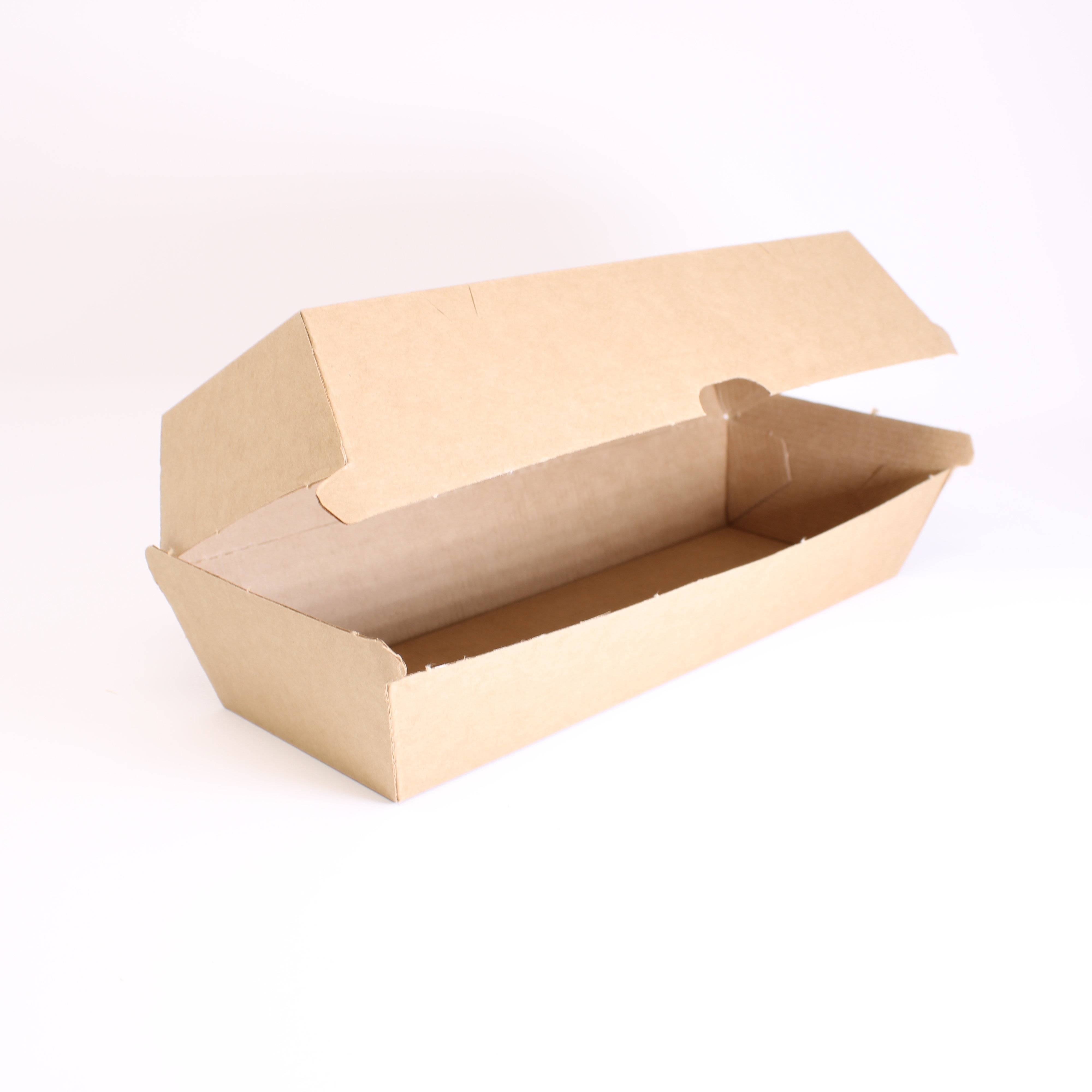 Take-away-Behälter aus Wellpappe, braun, Hot-Dog-Box  210 x 70 mm, h 77 mm  - 400 Stück