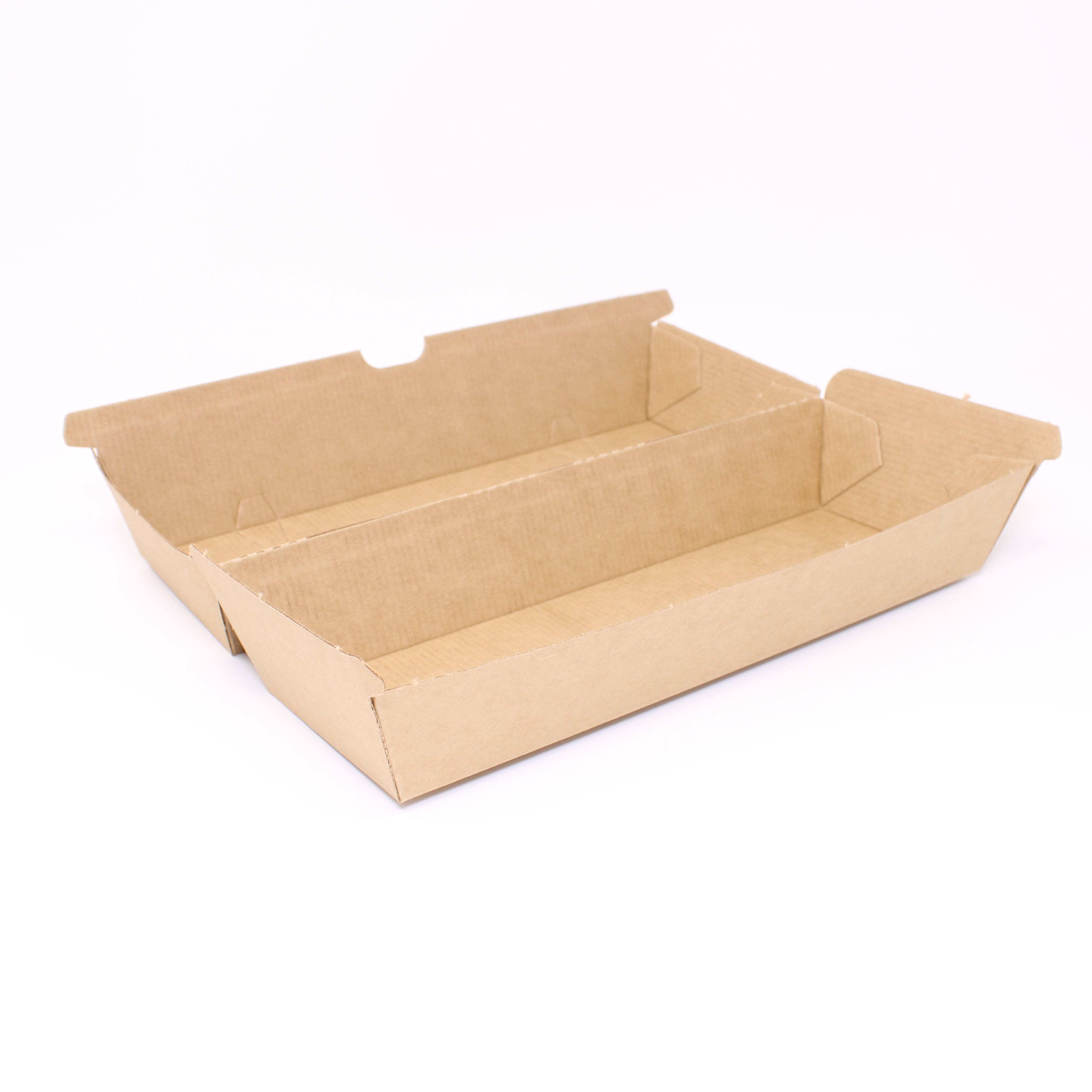 Take-away-Behälter aus Wellpappe, braun, Hot-Dog-Box  210 x 70 mm, h 77 mm  - 400 Stück