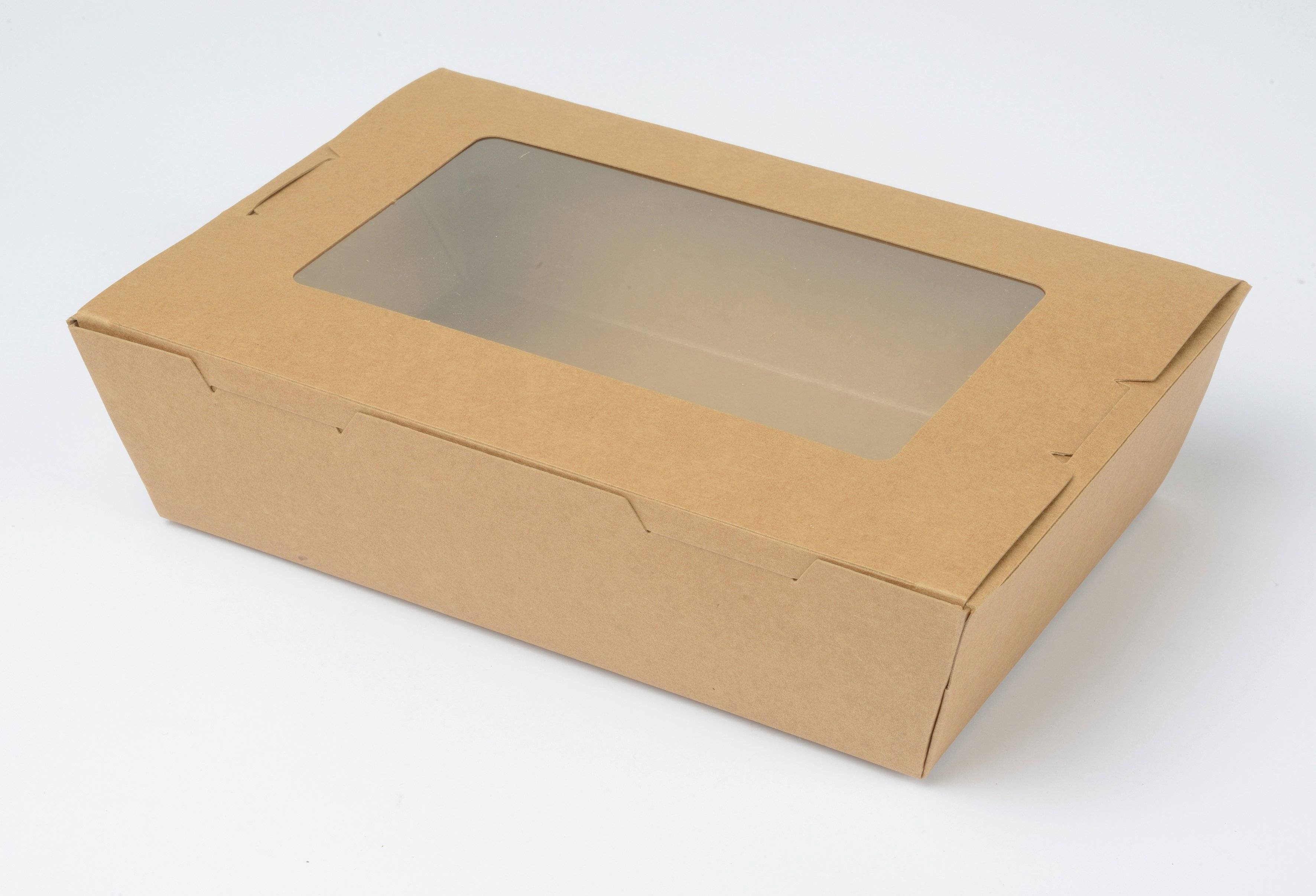 Behälter aus braunem Kraftpapier + PE-Fenster, 700 ml  - Maße: 15 x 10 cm h 4,5 - 200 Stück