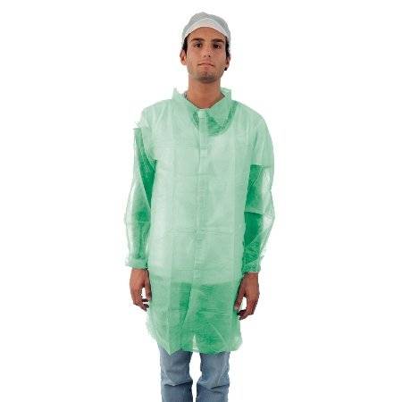 Labormantel aus SPP-Vlies, 30 g/m², mit Kunststoff-Druckknöpfen, elastische Armbündchen Grün XL