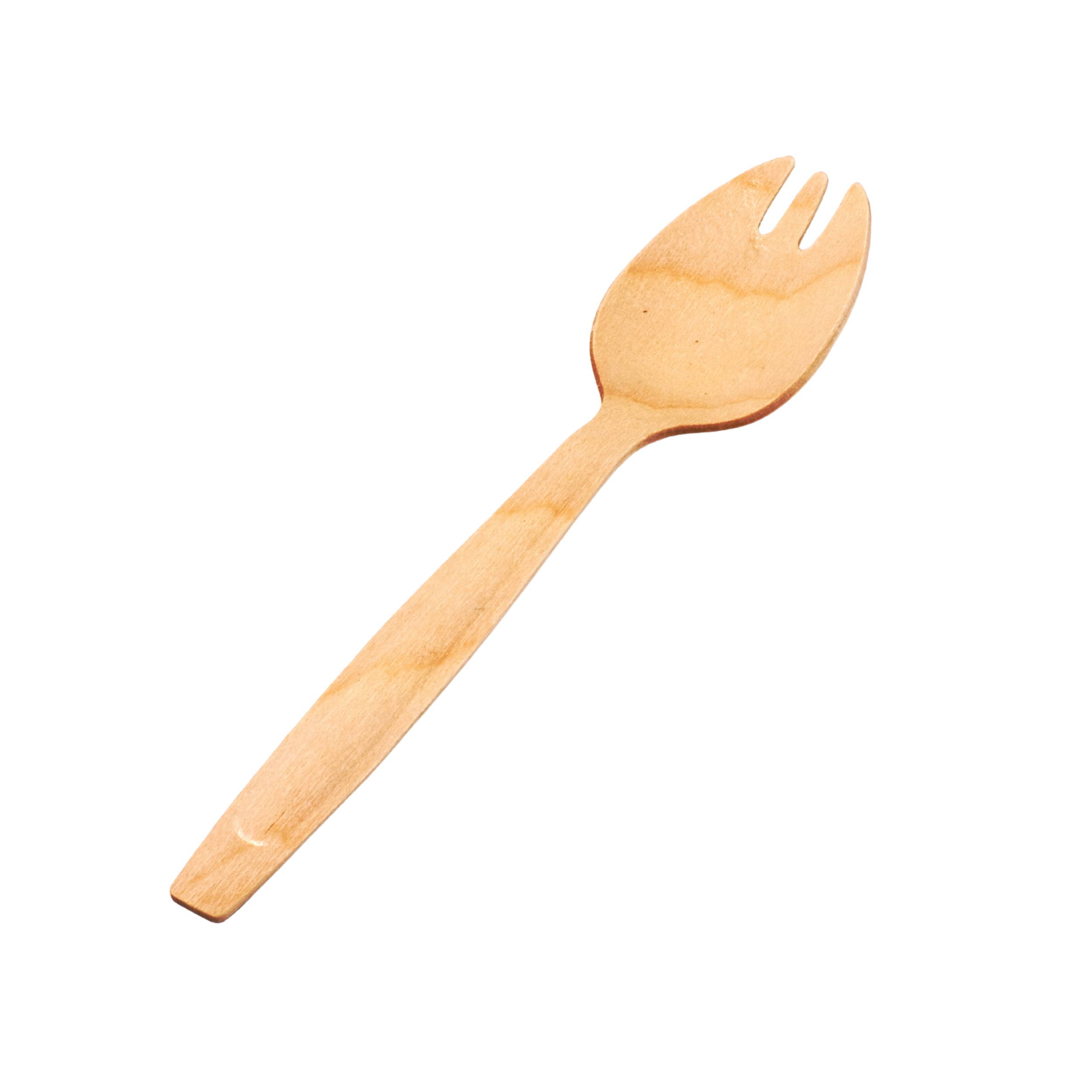 Dreispitzgabel “Spork” aus Holz, 140 mm - Verpackung: 100 Stück