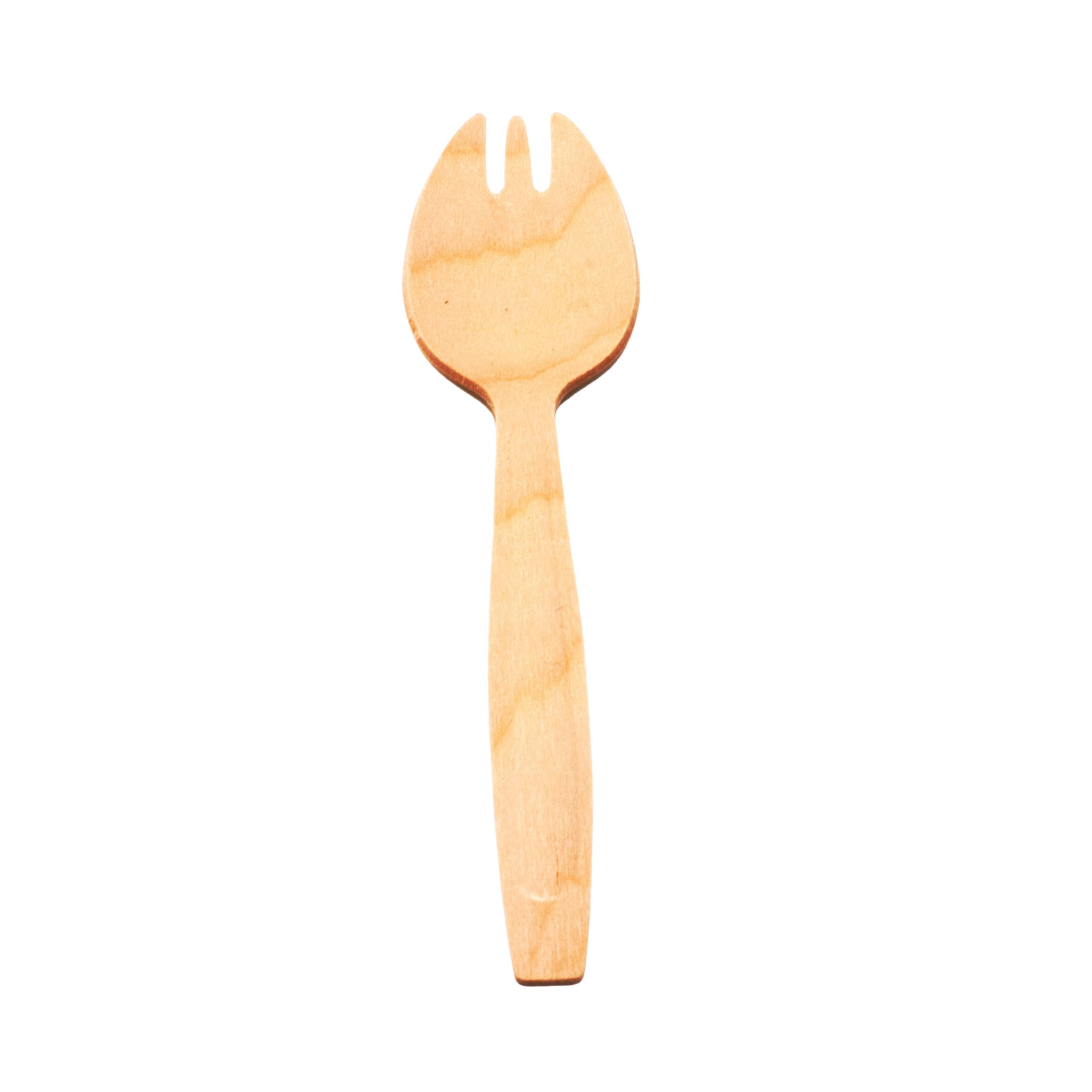 Dreispitzgabel “Spork” aus Holz, 140 mm - Verpackung: 100 Stück