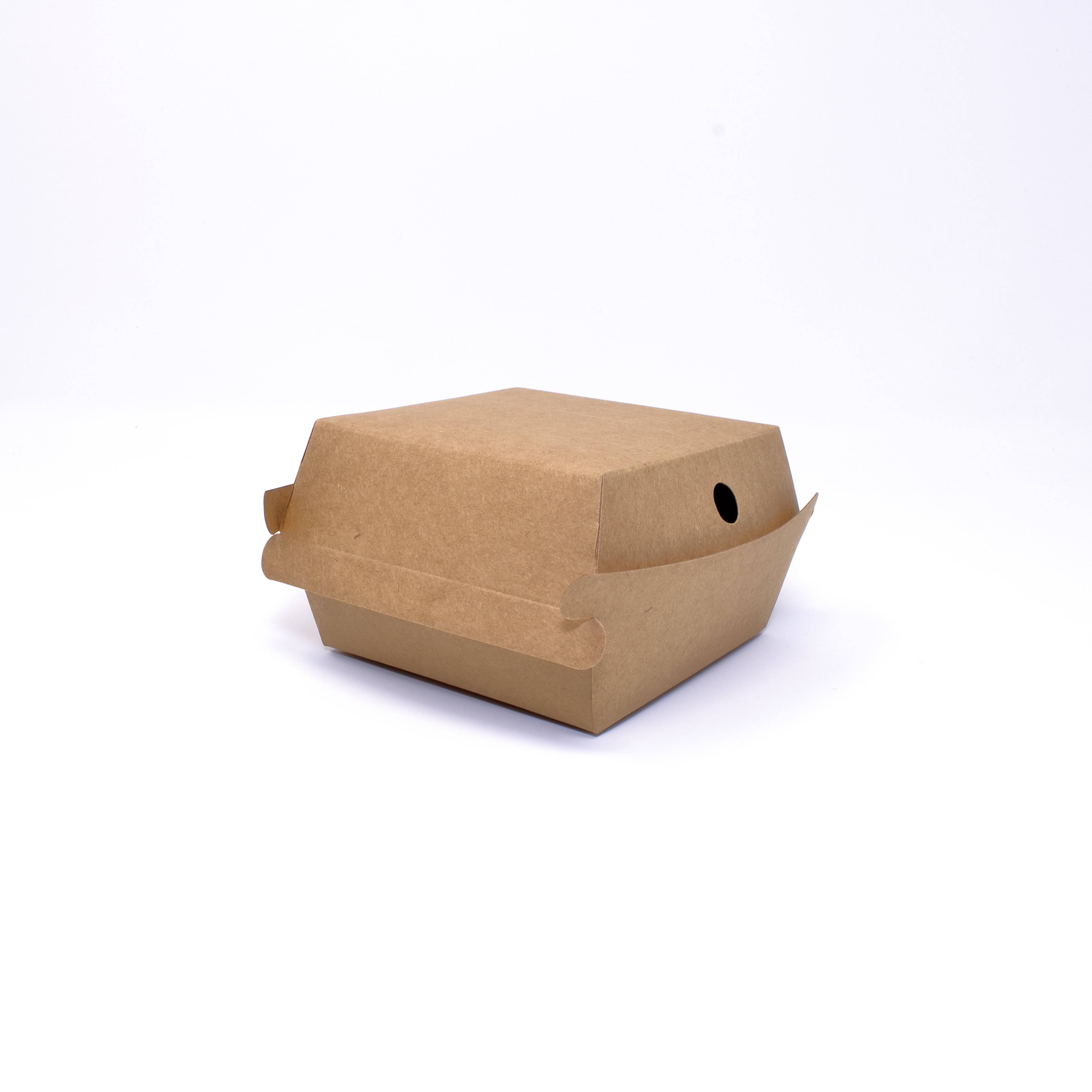 Burger-Box aus braunem Kraftpapier + PE - Maße: 98 x 95 mm h 66 mm - 125 Stück