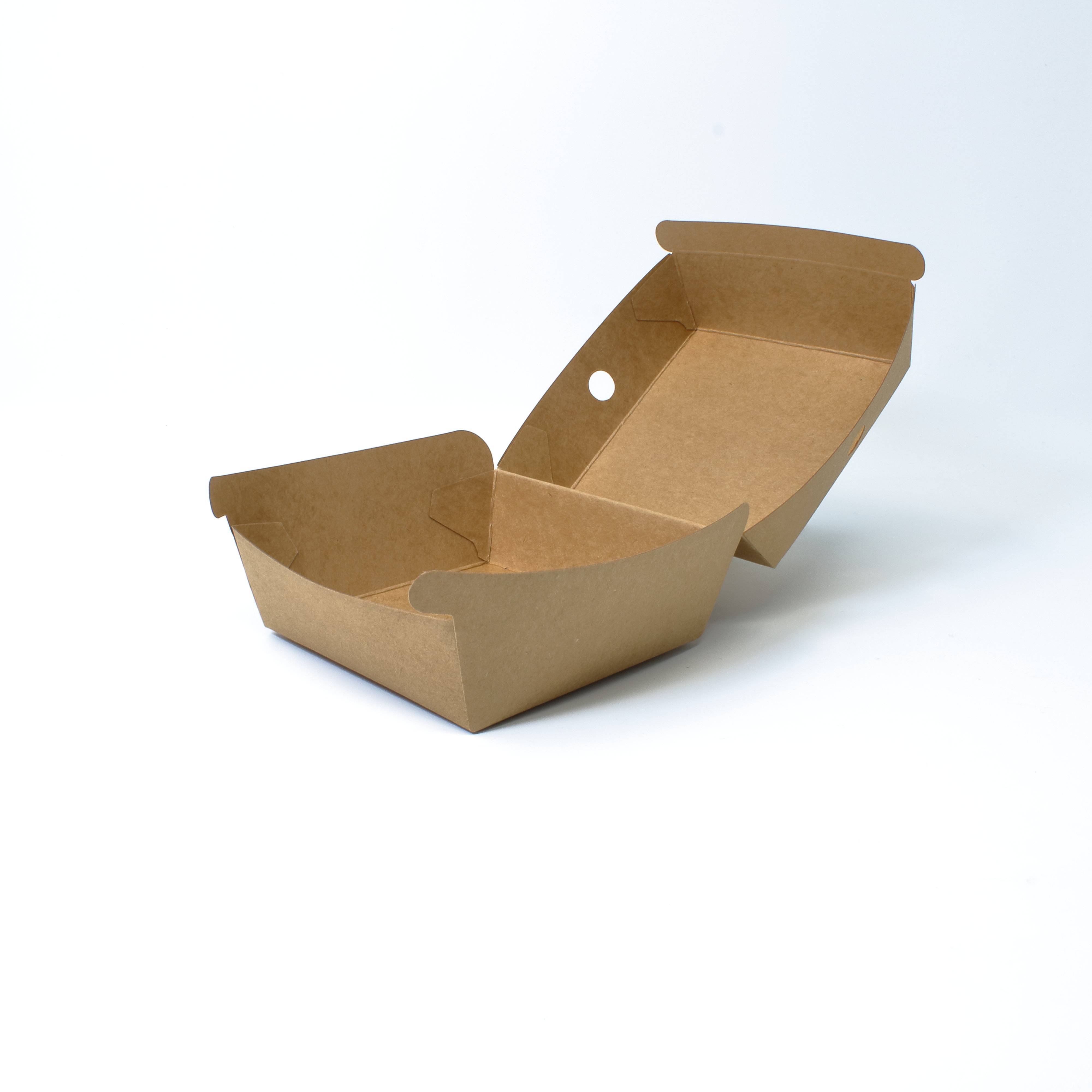 Burger-Box aus braunem Kraftpapier + PE - Maße: 98 x 95 mm h 66 mm - 125 Stück