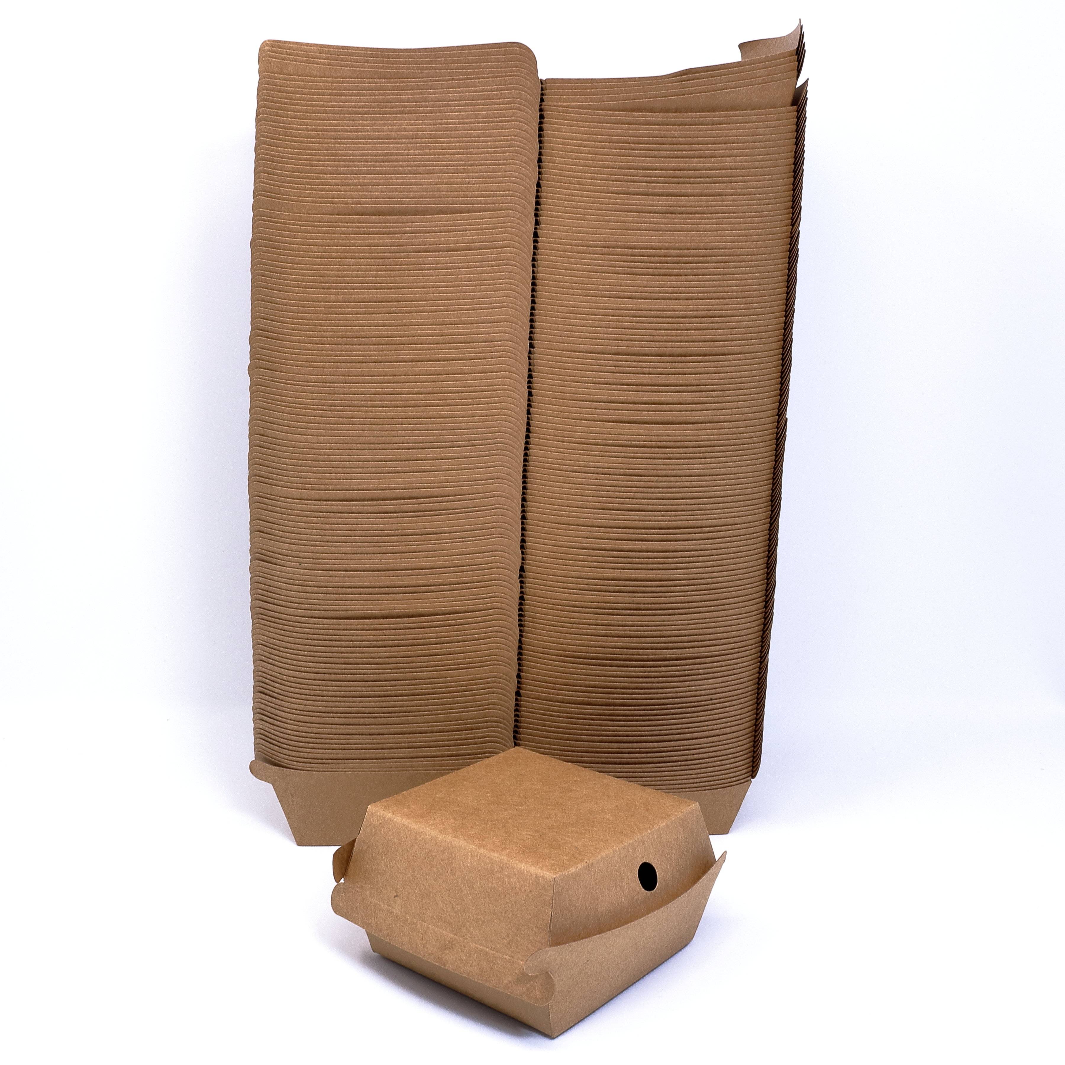 Burger-Box aus braunem Kraftpapier + PE - Maße: 98 x 95 mm h 66 mm - 125 Stück