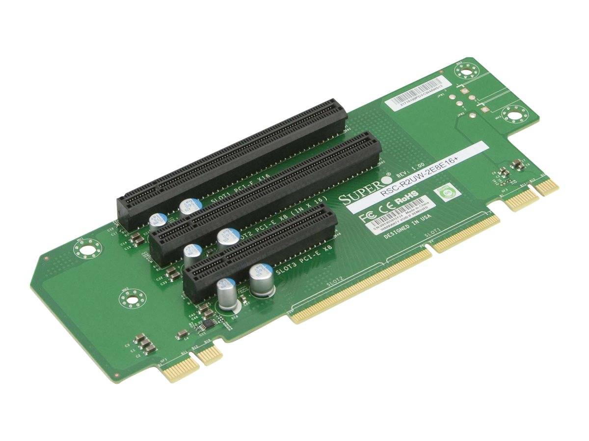 Grüne Erweiterungskarte mit vier schwarzen PCIe-Steckplätzen/Anschlüssen zum Installieren mehrerer Zusatzkarten in einem Computer.