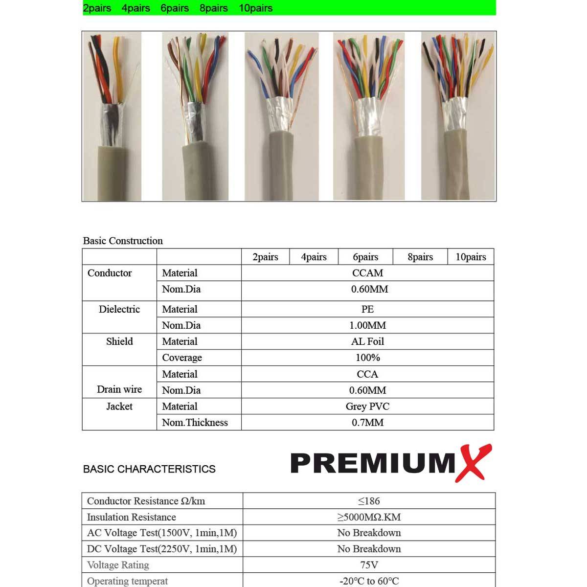PremiumX 100m Telefonkabel 8x2x0,6mm J-Y(ST)Y Telefonleitung 16-Adern rund Fernmeldekabel Installationsleitung Verlegekabel