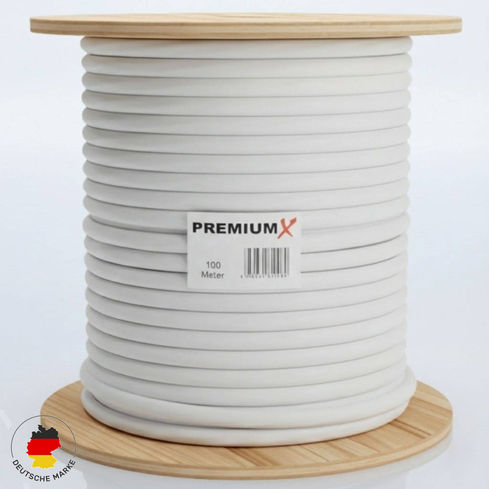 PremiumX 100m Quattro Quad Kabel 4in1 SAT Koaxialkabel 4-Fach Weiß Antennenkabel 90dB 2-fach geschirmt Digital 4K 8K UHD DVB-S2 für LNB Multischalte