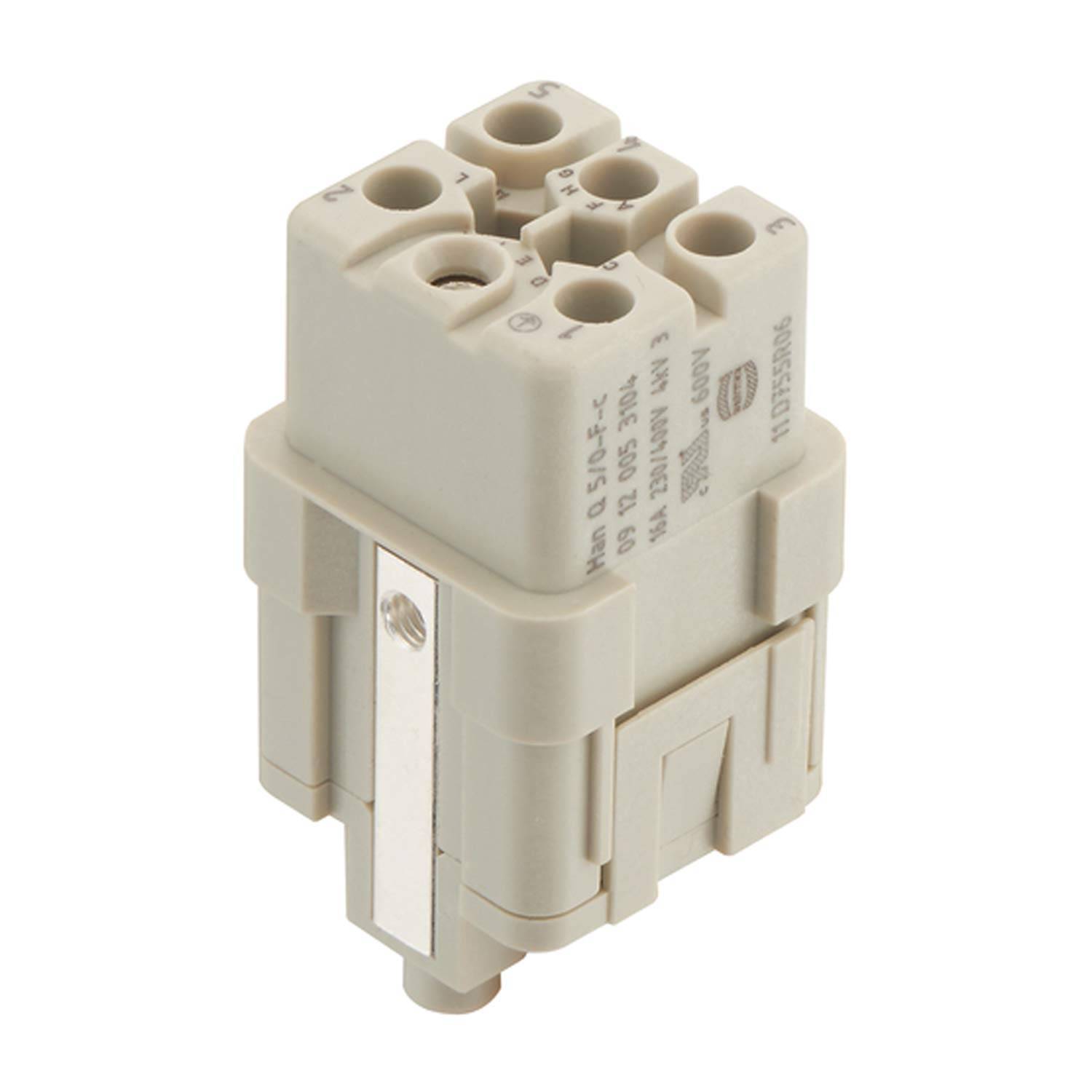 Ein beiger elektrischer Anschluss mit mehreren Anschlussports und seitlicher Montagemöglichkeit, geeignet für Hochleistungsanwendungen.
